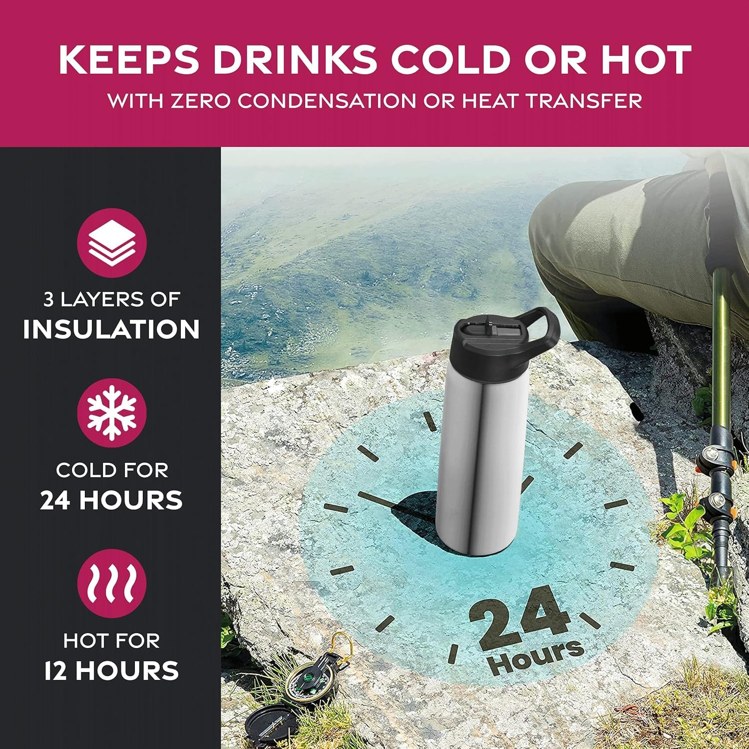 Triple-Insulated Stainless Steel Water Bottles With Straw, 25 Oz Reusable Insulated Water Bottles