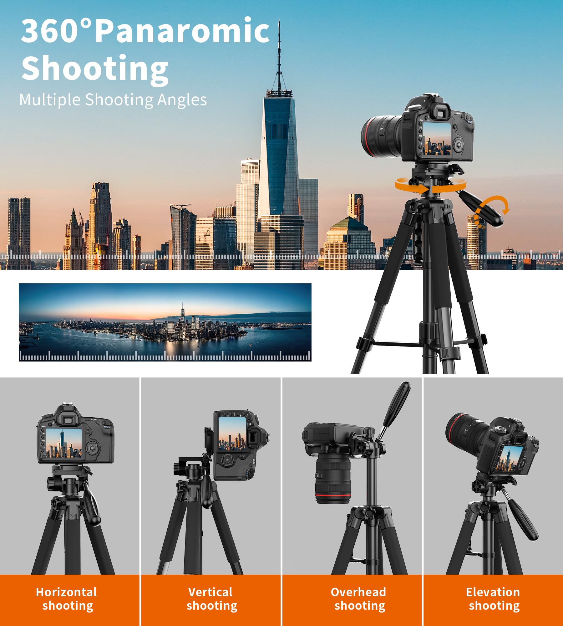 Zecti 74" Camera Tripod, Tripod For Phone And Camera Stand With Carry Bag, Aluminum Heavy Duty Tripod Stand For Canon Nikon With Monopod & 1/4" Screw, Compatible With For Phone/Camera/Projector/Dslr