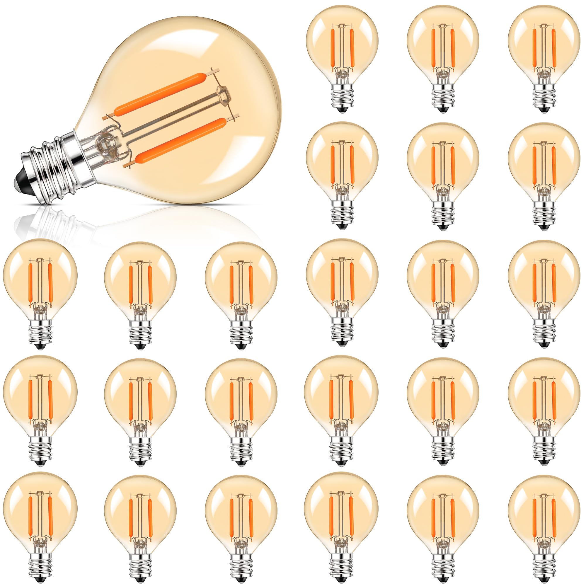 Guangyue 25Pack G40 Amber Glass Led Replacement Bulbs, 1.5W Equivalent 15W E12 Screw Base Shatterproof Globe Light Bulb For Indoor & Outdoor String Lights, 2200K Warm White