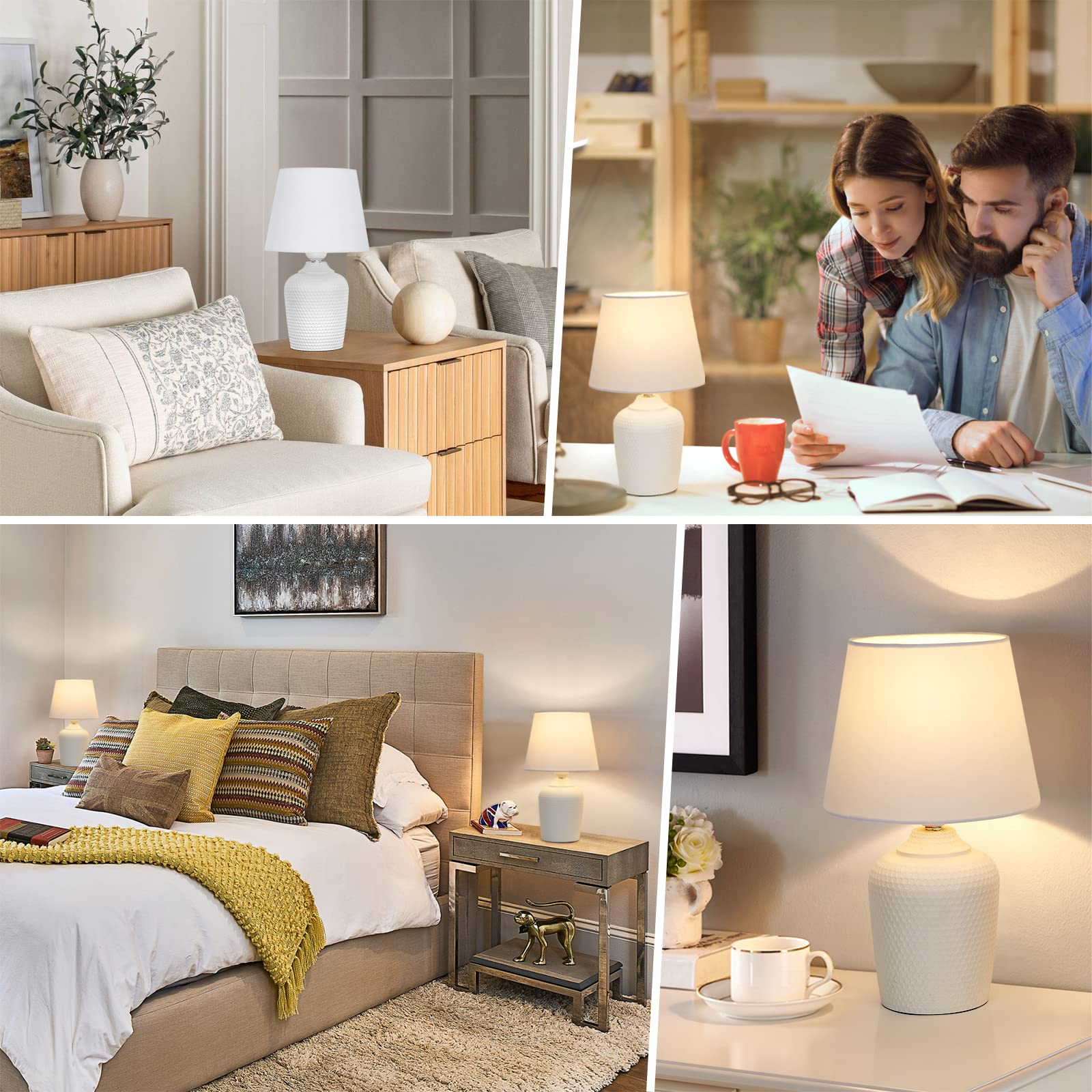 Sucolite Small Table Lamps Set Of 2, Bedside Nightstand Lamps For Bedroom Kid’S Room, Cute Desk Lamps With Studded Texture Base For Reading Nursery Living Room Office, White