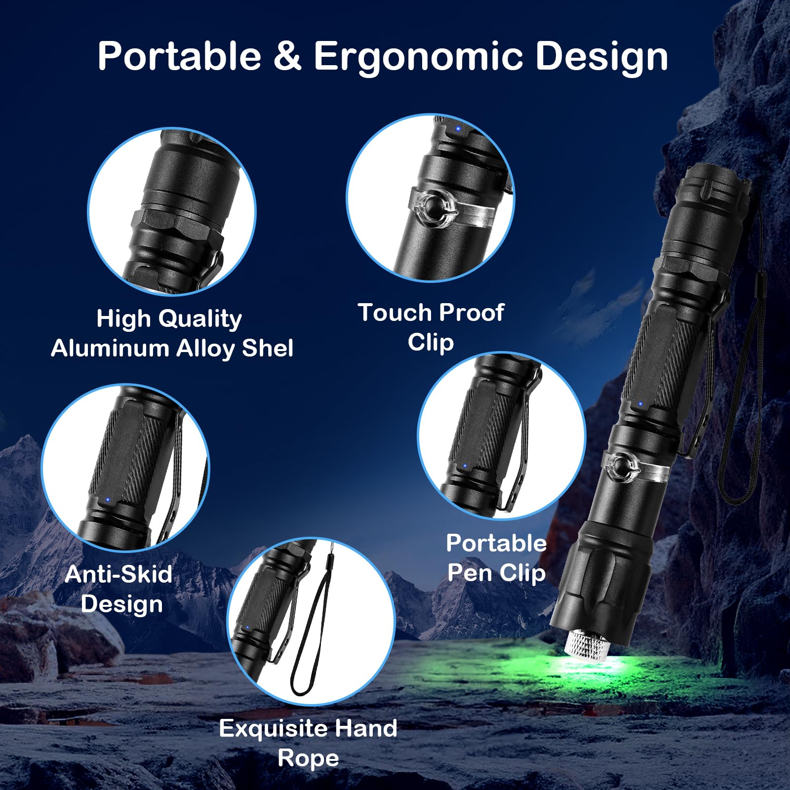 Leteapii [2 Packs] Green Light Handheld Flashlight Rechargeable, Long Range Adjustable Focus Utility Beam For Outdoor Journeys, Camping, Presentations, Tv/Led/Lcd Screens, And Stargazing