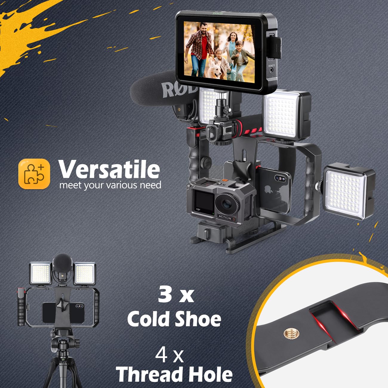 Zeadio Smartphone Camera Stabilizer, Portable Handle Grip Handheld Video Rig, Fits For All Camcorder, Camera, Action Camera, Dslr And All Iphone And Android Smartphones
