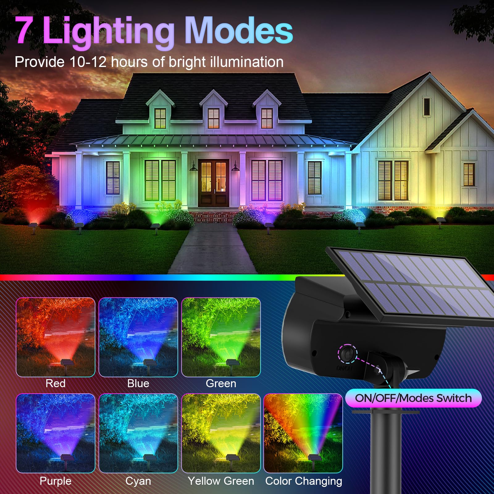 Minpea Solar Color Changing Spot Lights Outdoor, Ip65 Waterproof Christmas Lights, Multicolor Landscape Spotlights, Large Panel Powered Yard Garden Pathway Light 6 Pack