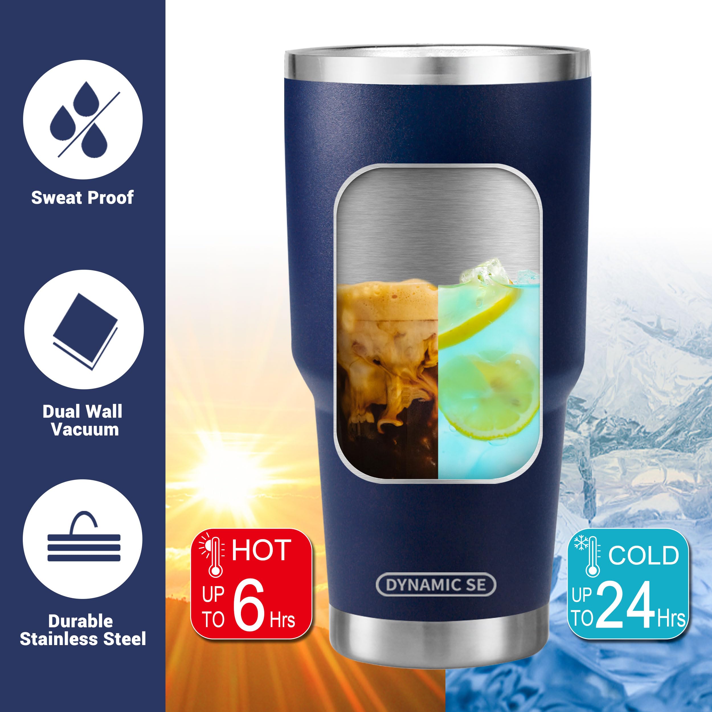D·S 30 Oz Navy Tumbler Stainless Steel Double Wall Vacuum Insulated Mug With Straw And Lid