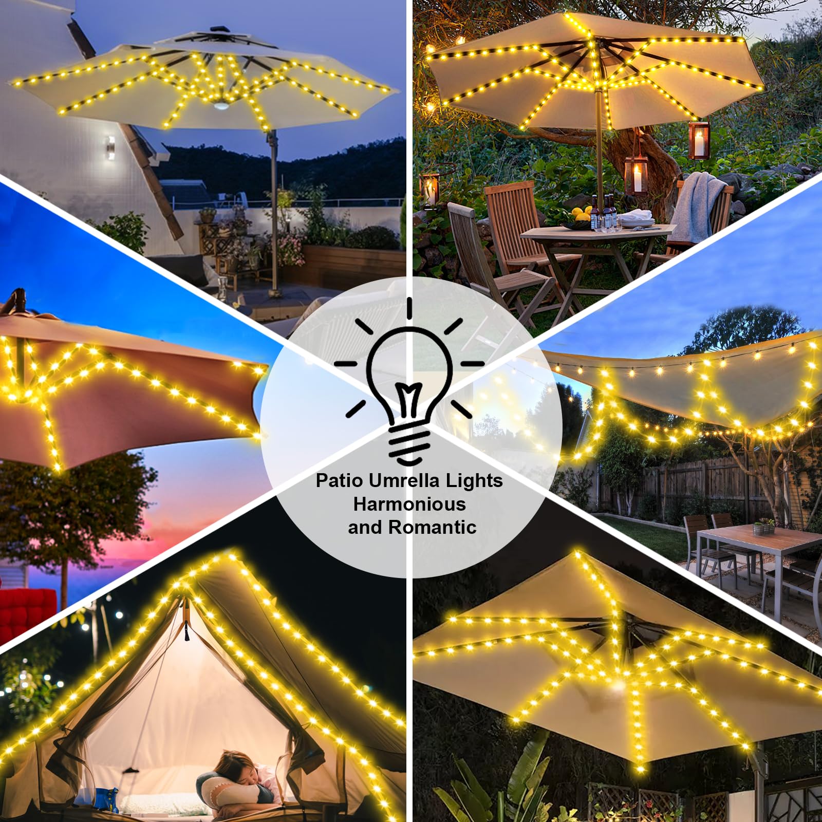 Znycye Solar Umbrella Lights, Patio Umbrella Lights Outdoor With 8 Modes 3V Solar Panel Clip 112 Led Outdoor Waterproof For Beach Deck Garden Camping Tents Party Decoration