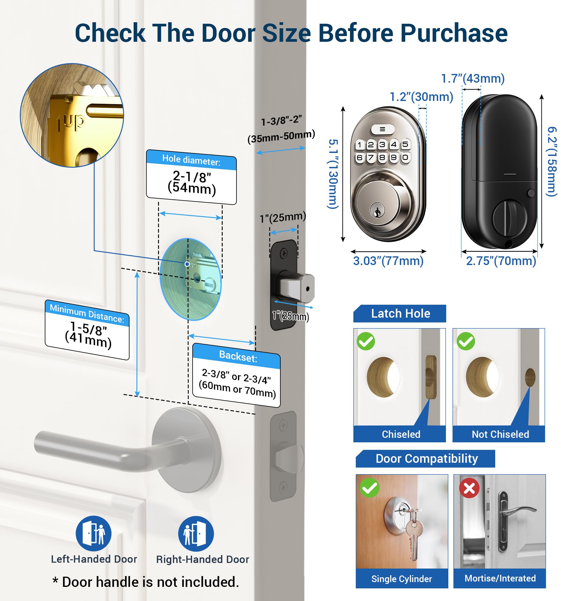 Veise Keyless Entry Door Lock, Electronic Keypad Deadbolt, Keyed Entry, Auto Lock, Anti-Peeking Password, Back Lit & Easy Installation Design, Satin Nickel