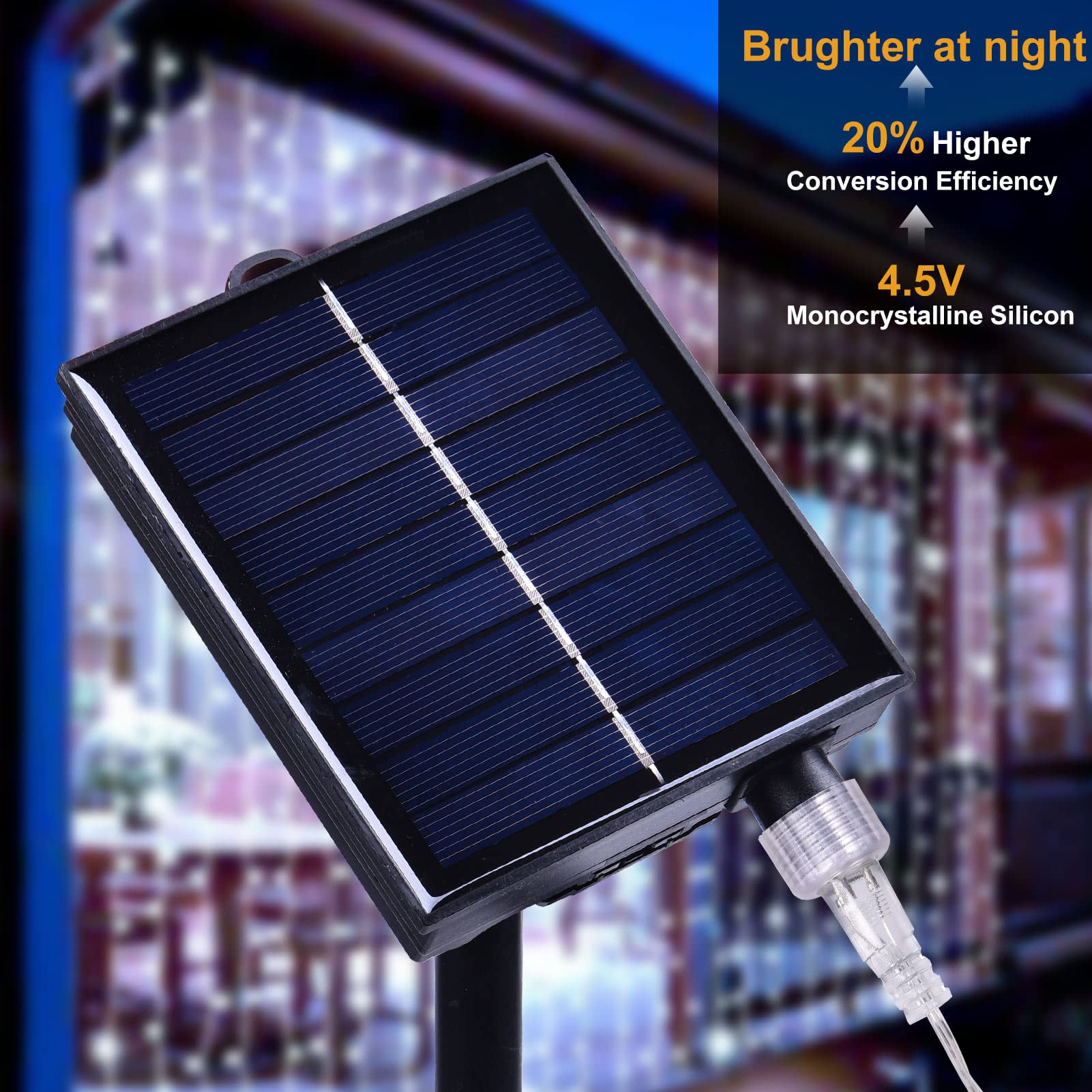 Xinxianlian 300Led Solar Curtain Lights - Outdoor/Indoor Solar String Lights With 8 Modes & Waterproof Design For Home Garden Patent Decoration (Cold White)