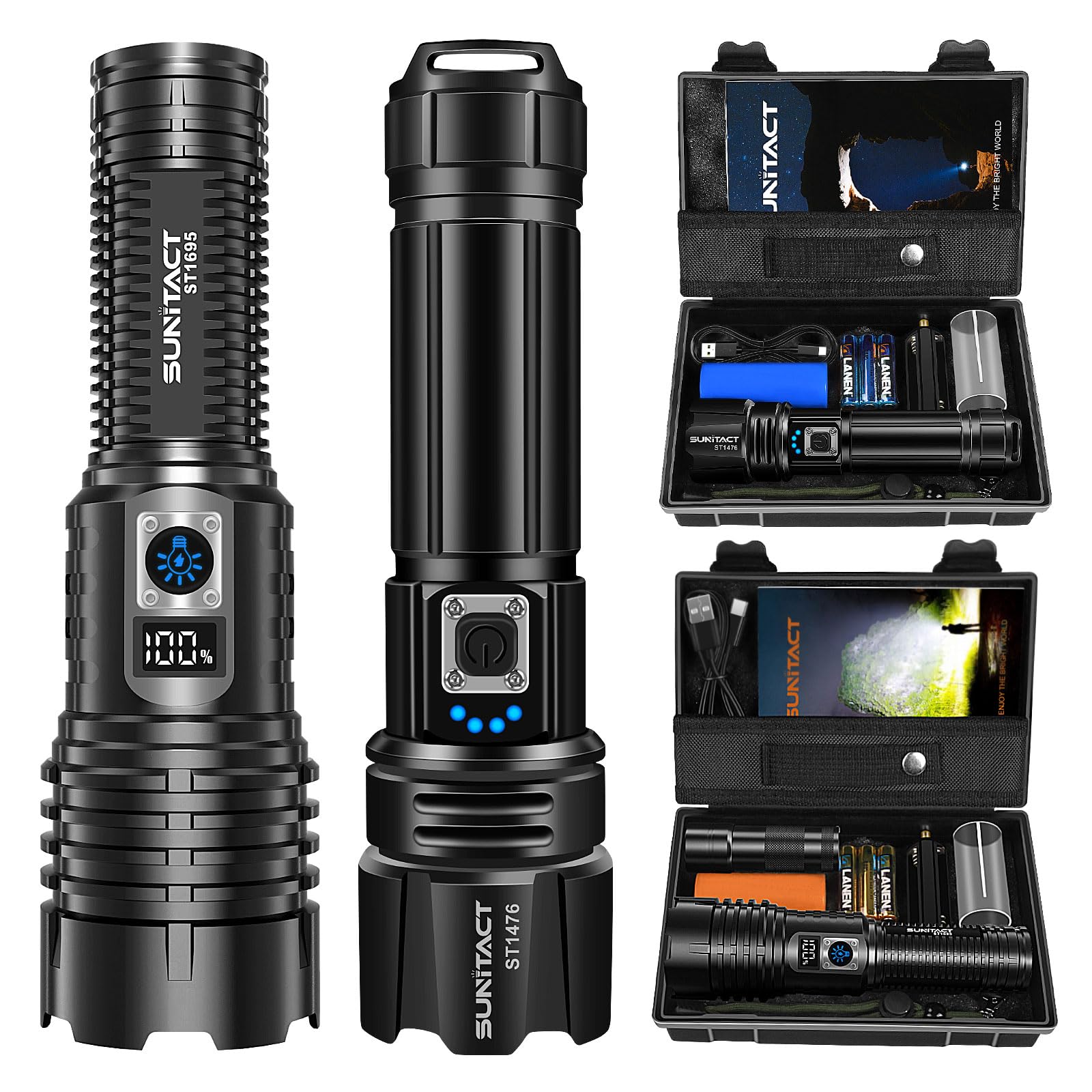 Sunitact St1476 + St1695 Flashlights High Lumens Rechargeable