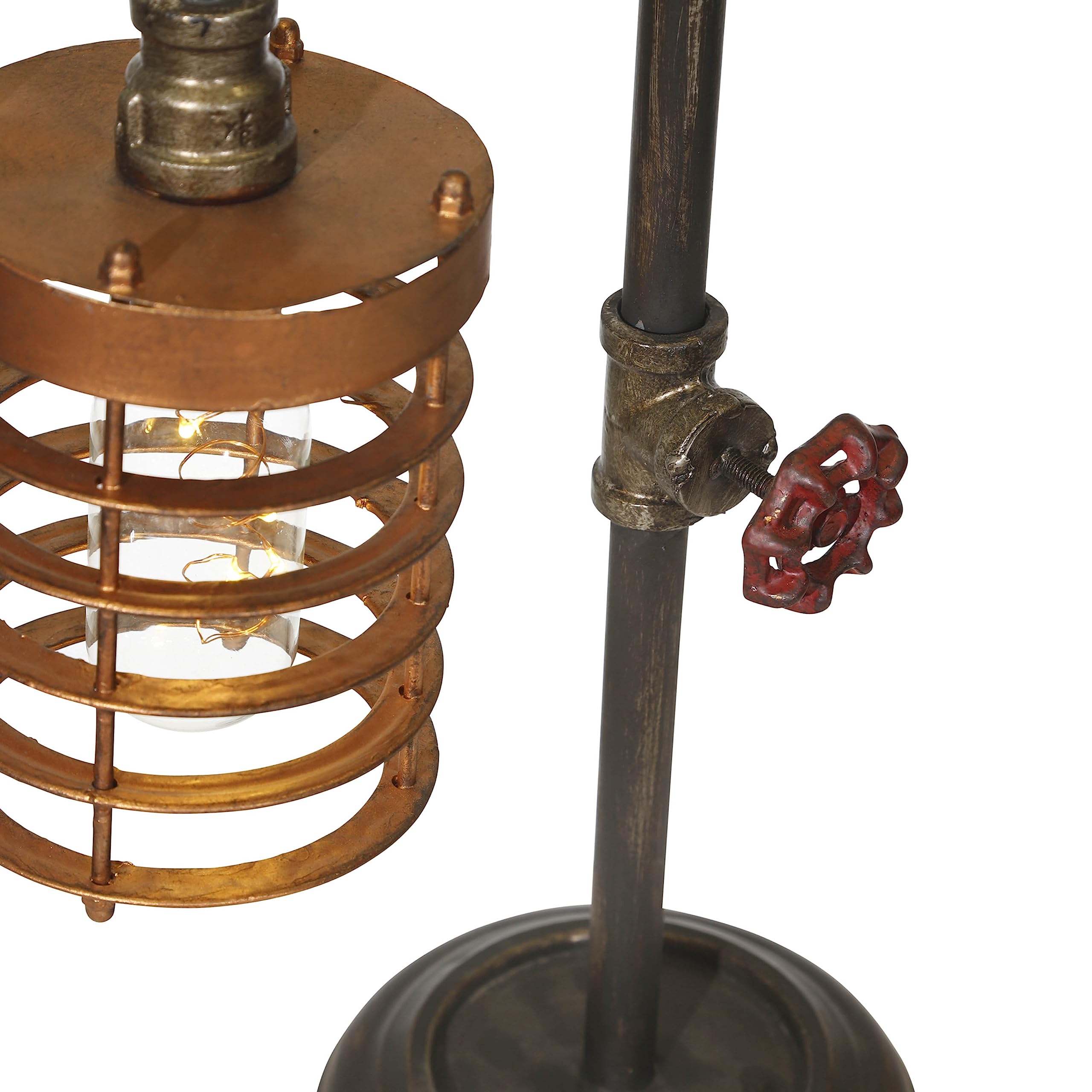 Sagebrook Home Industrial Table Lamp Vintage Metal Cage Design, Rustic Brown & Gold Finish Desk Light For Home, Office, Bedroom, Living Room, 11X6X18"