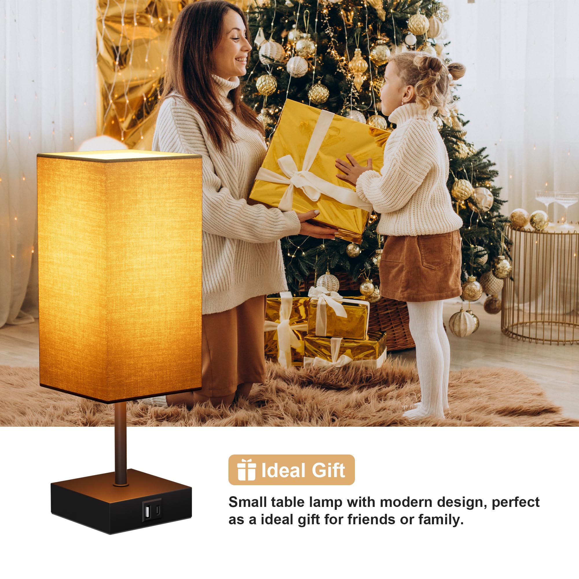 Golspark Bedside Lamps Set Of 2, Table Lamp For Living Room Usb C Usb A Charging Ports, 3 Way Dimmable Nightstand Lamps, Beige Lamp Shade Touch Lamps For Bedrooms Led Bulb Included