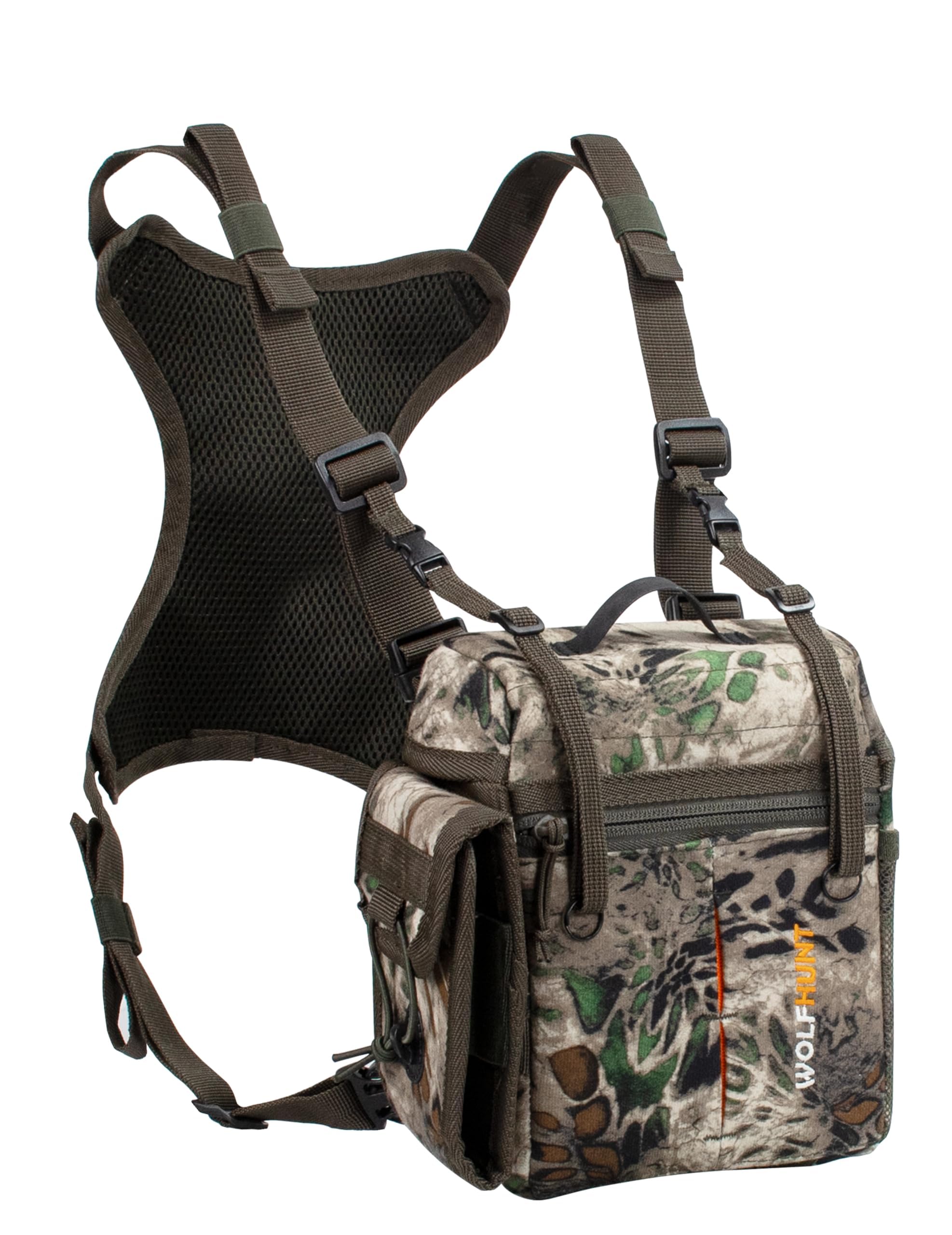 Wolfhunt Binoculars Harness For Hunting With Rangefinder Pouch, Binocular Chest Pack Built-In Magnetic Snap Design, Bino Harness Bag Case Adjustable Strap, Lens Cleaning Cloth, Triple-Use