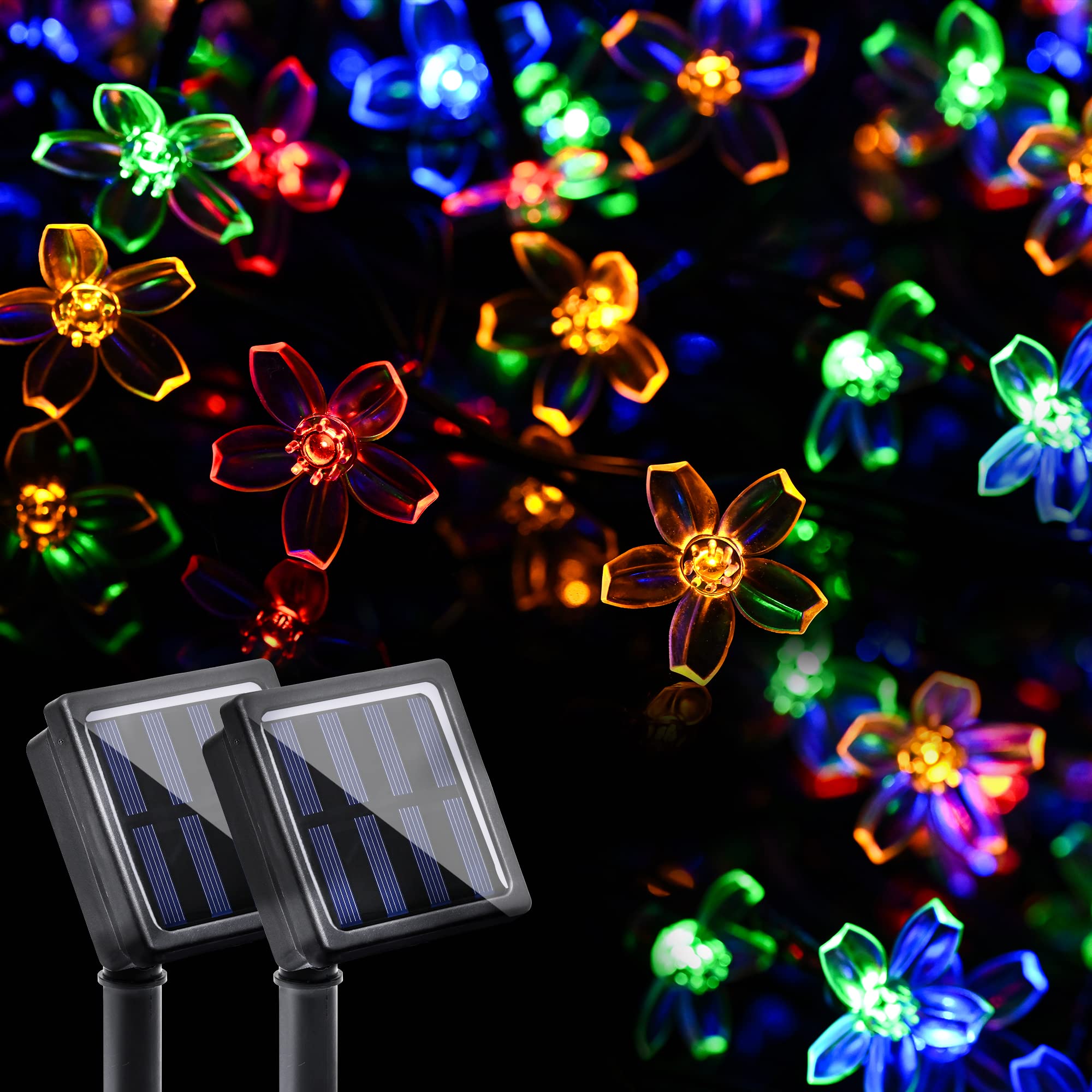 Gigalumi 2 Pack Solar Flower Strings Lights, Solar Fairy Lights 23 Feet 50 Led Cherry Blossoms String Lights For Outdoor, Home, Lawn, Wedding, Patio, Party And Holiday Decorations-Multicolor