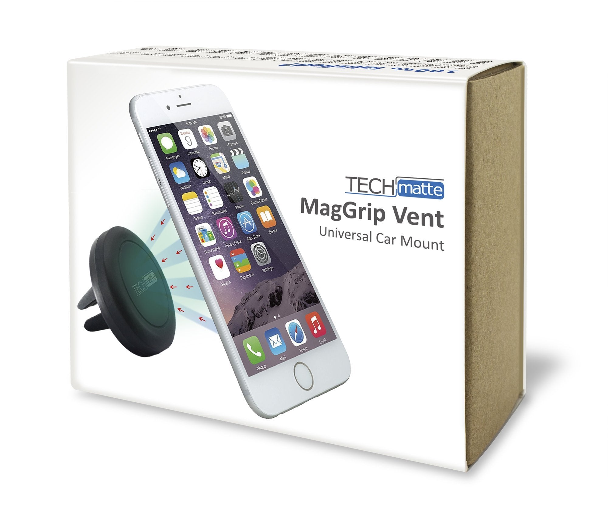 Techmatte Car Mount, Maggrip Air Vent Magnetic Universal Car Mount Holder For Smartphones Including Iphone 7, 6, 6S, Galaxy S7, S7 Edge Black, Portable Electronic Device Mount