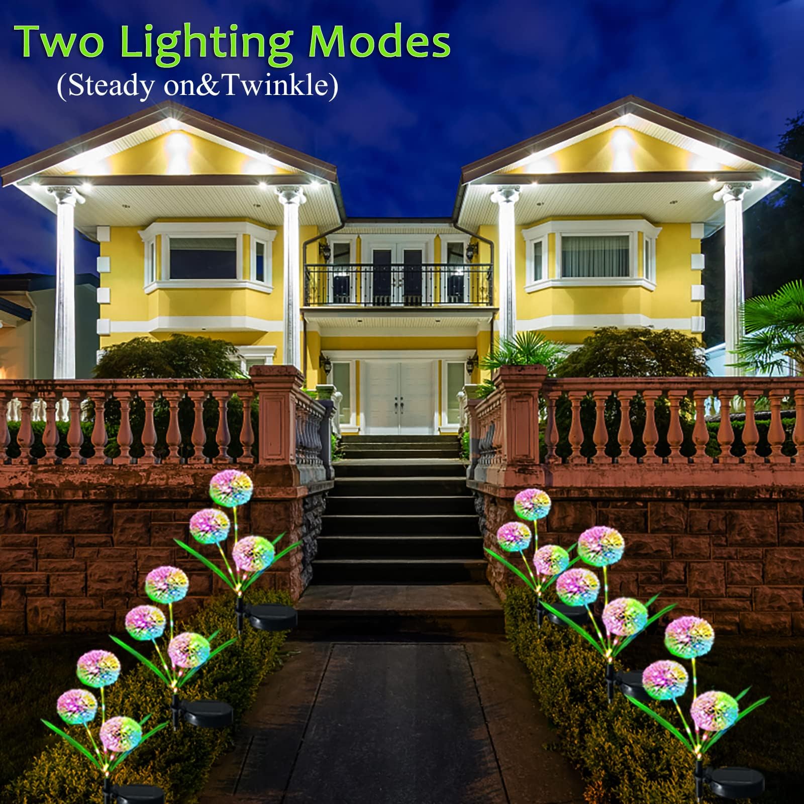 Xrr Solar Lamps For Outdoor Garden, 2 Pieces Solar Lights Garden Decoration 7 Colour Change Led Solar Garden Light Dandelion Waterproof Solar Flower Lamp For Terrace, Lawn And Patio