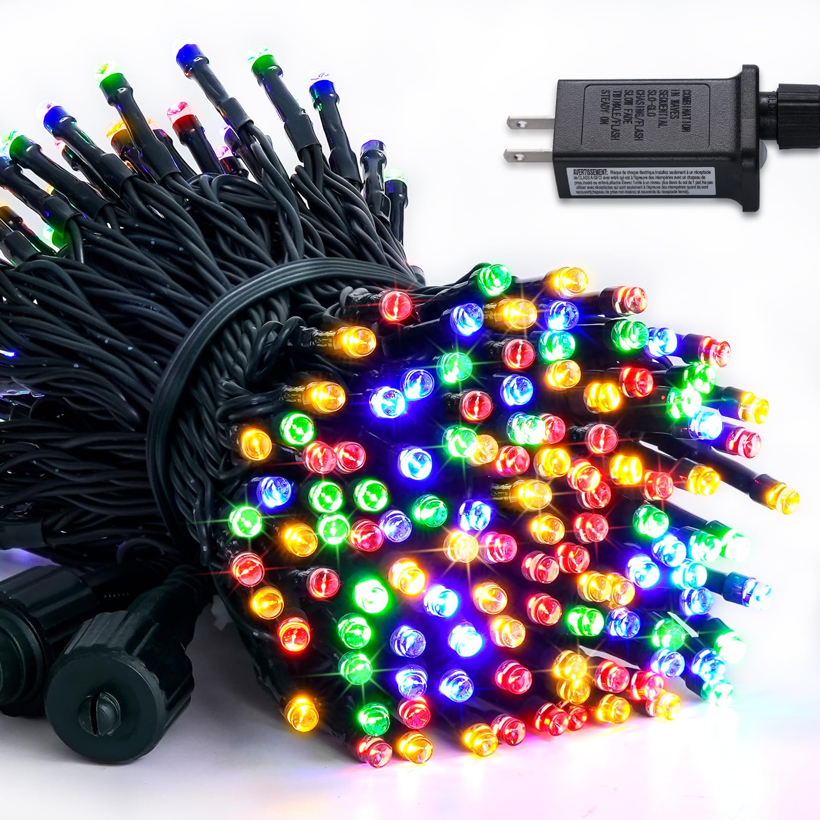 Potive Connectable Multicolor Christmas Lights Outdoor Waterproof, 66Ft 200 Led Led Christmas Lights Indoor Plug In, 8 Modes Multi Color Christmas Tree Lights For Outside Fence Patio