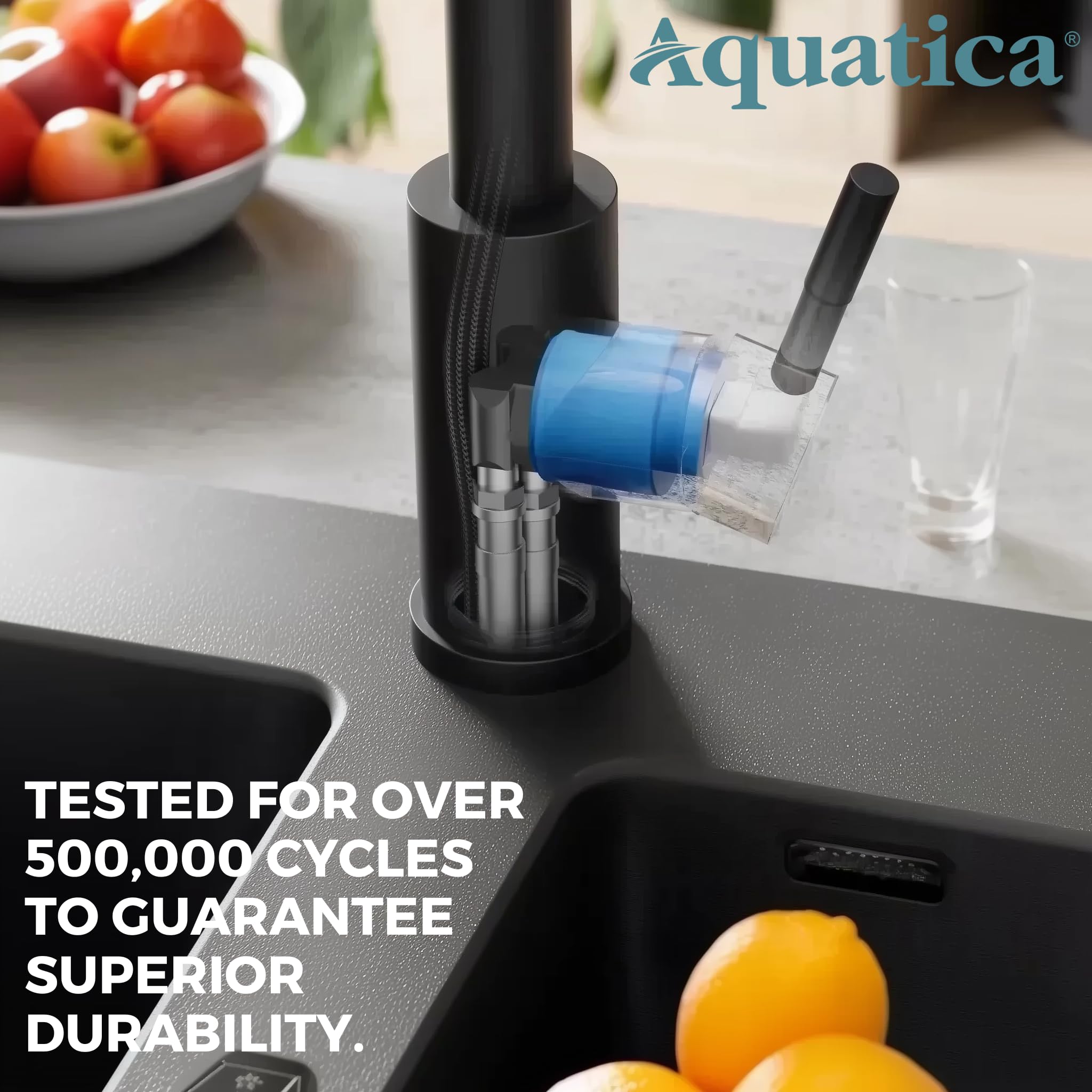 Aquatica Waterfall Faucet For Kitchen Sink – Matte Black, Pull Down Sprayer With 4 Spray Modes, Stainless Steel Single Handle, High Arc 360° Swivel – Modern Kitchen Faucet For Home & Commercial Use