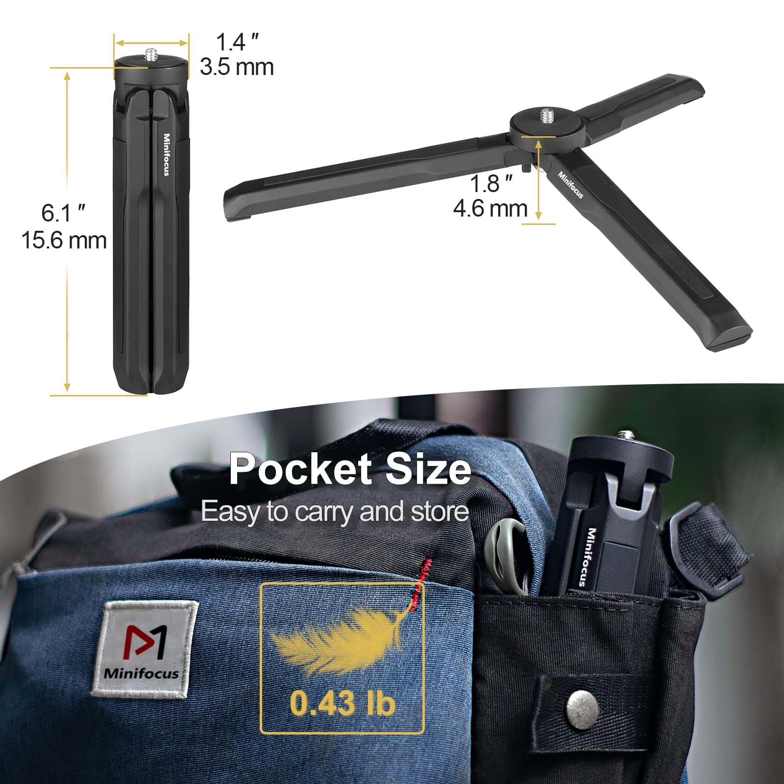 Minifocus 2 Section Tripod Extension & Compact Camera Tripod