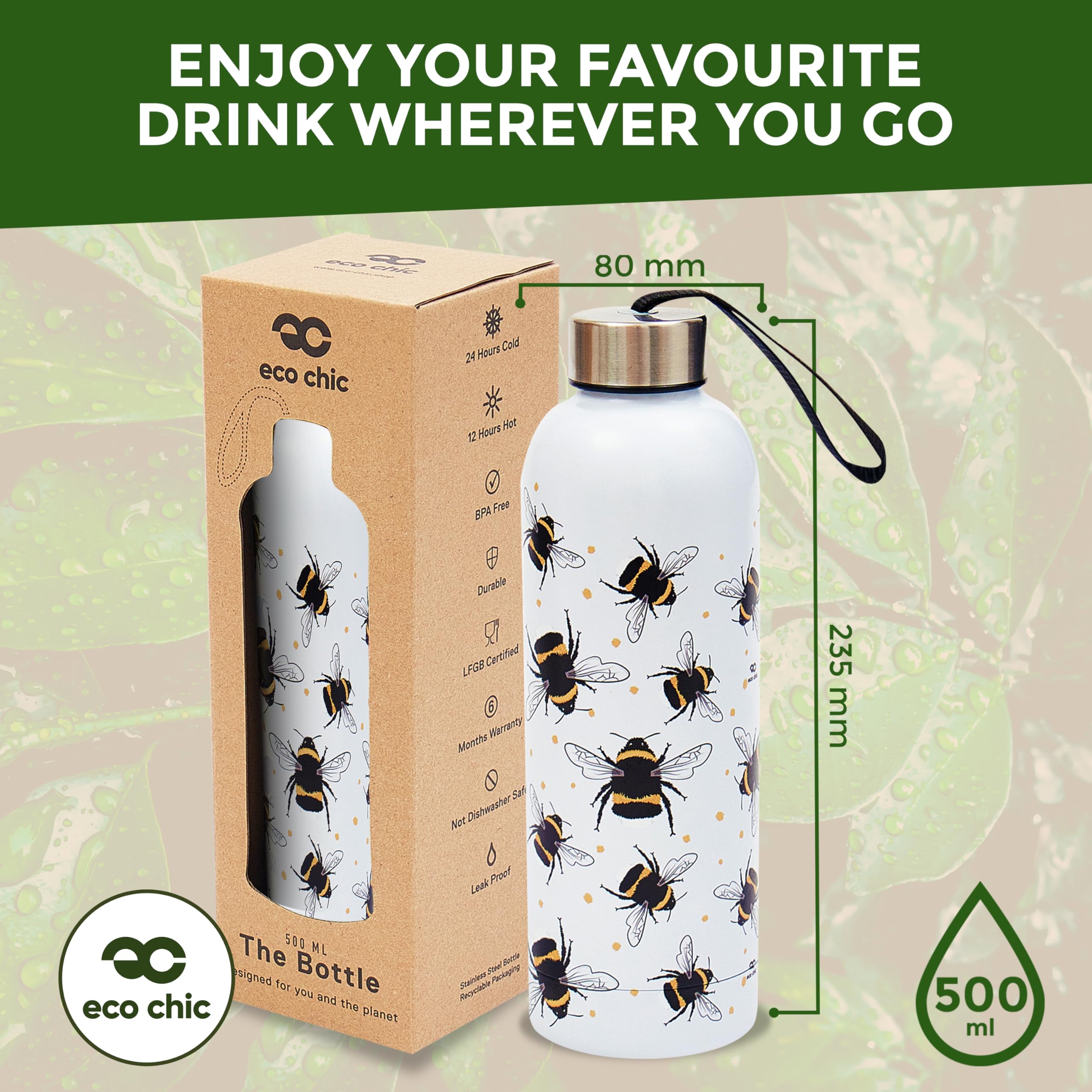 Eco Chic Travel Insulated Water Bottle - Lfgb  & - Stainless Steel Thermal Bottle