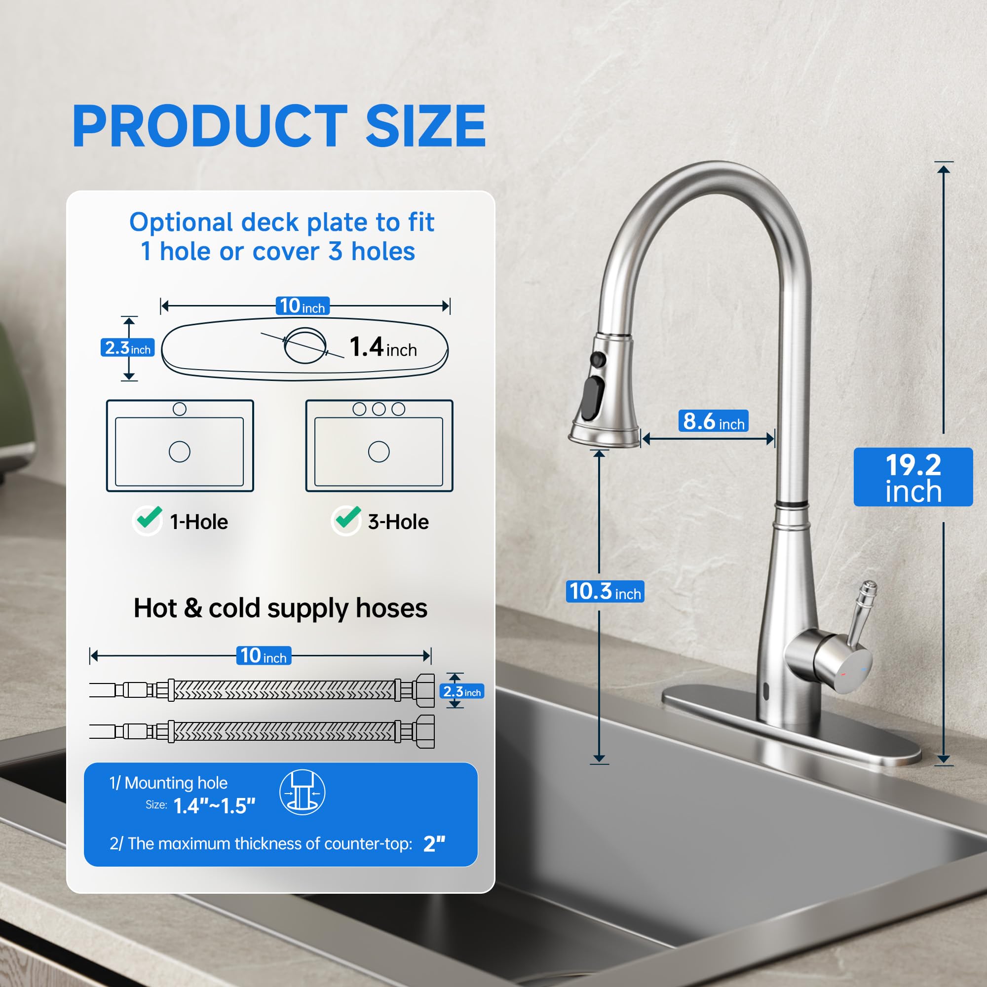 Kpaida Touchless Kitchen Faucets, Pull Down Kitchen Faucet, Kitchen Faucet With Pull Down Sprayer, 360° Swivel Infrare Motion Sensor Hands , Brushed Nickel