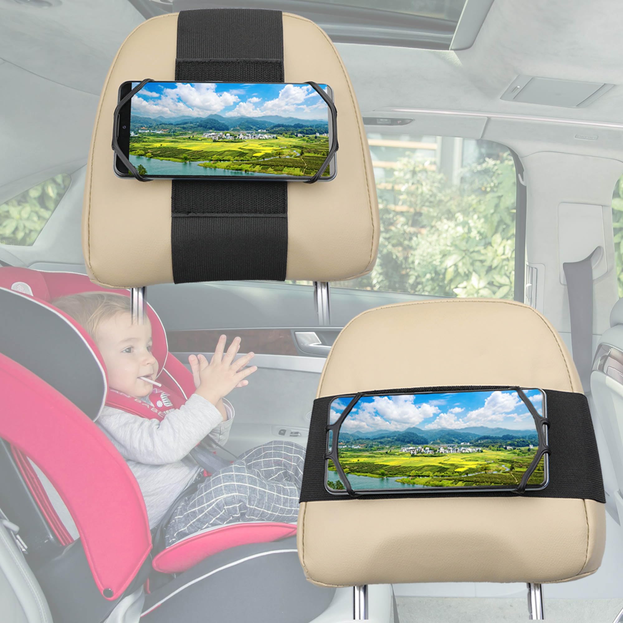 Htlakikj 2 Pack Car Headrest Phone Mount Holder Fits All 3.5-7 Inch Cell Phone And Devices Silicone Car Phone Mount Holder For Kids In Back Seats - Black (Black 2 Pack)
