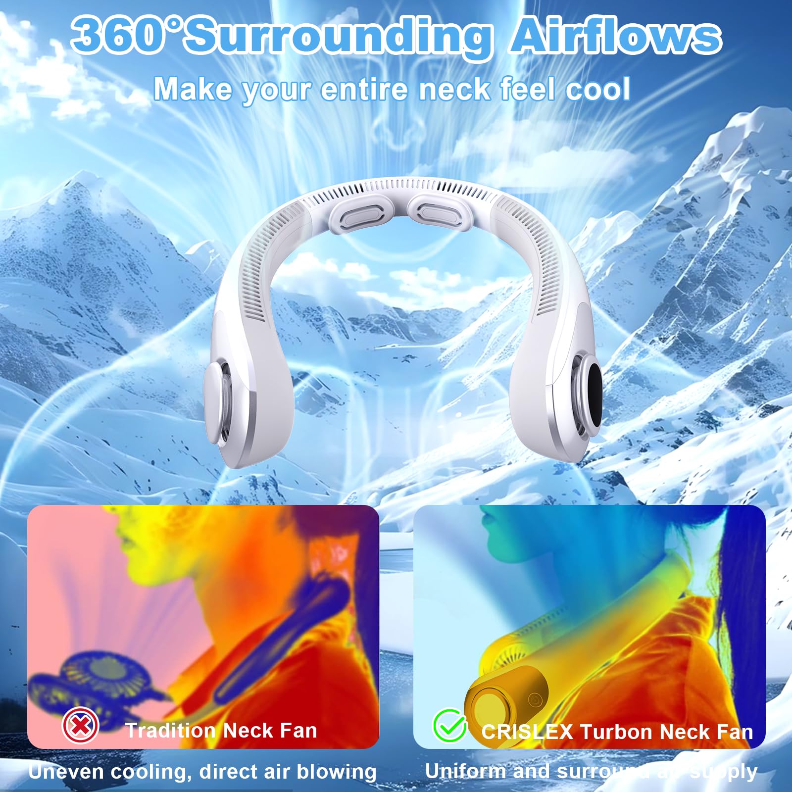 Portable Neck Fan Rechargeable, Bladeless Hands-Free Wearable Personal Fan, Cooling Neck