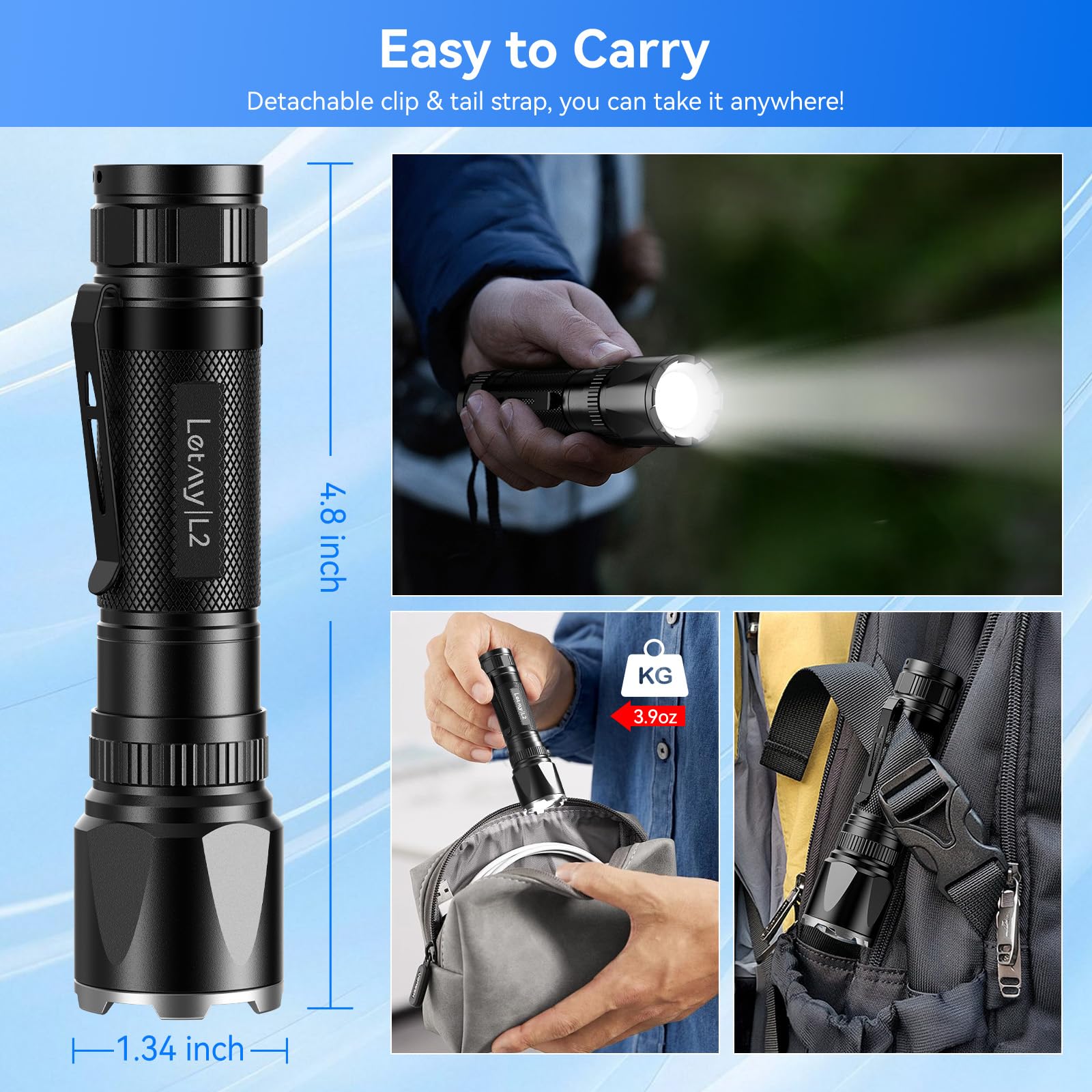 Letmy Rechargeable Flashlights High Lumens, 2 Pack 20000 Lumens Super Bright Led Tactical Flashlight, 3 Modes Samll Powerful Flash Lights With Clip, Waterproof Flashlights For Home Emergency Camping