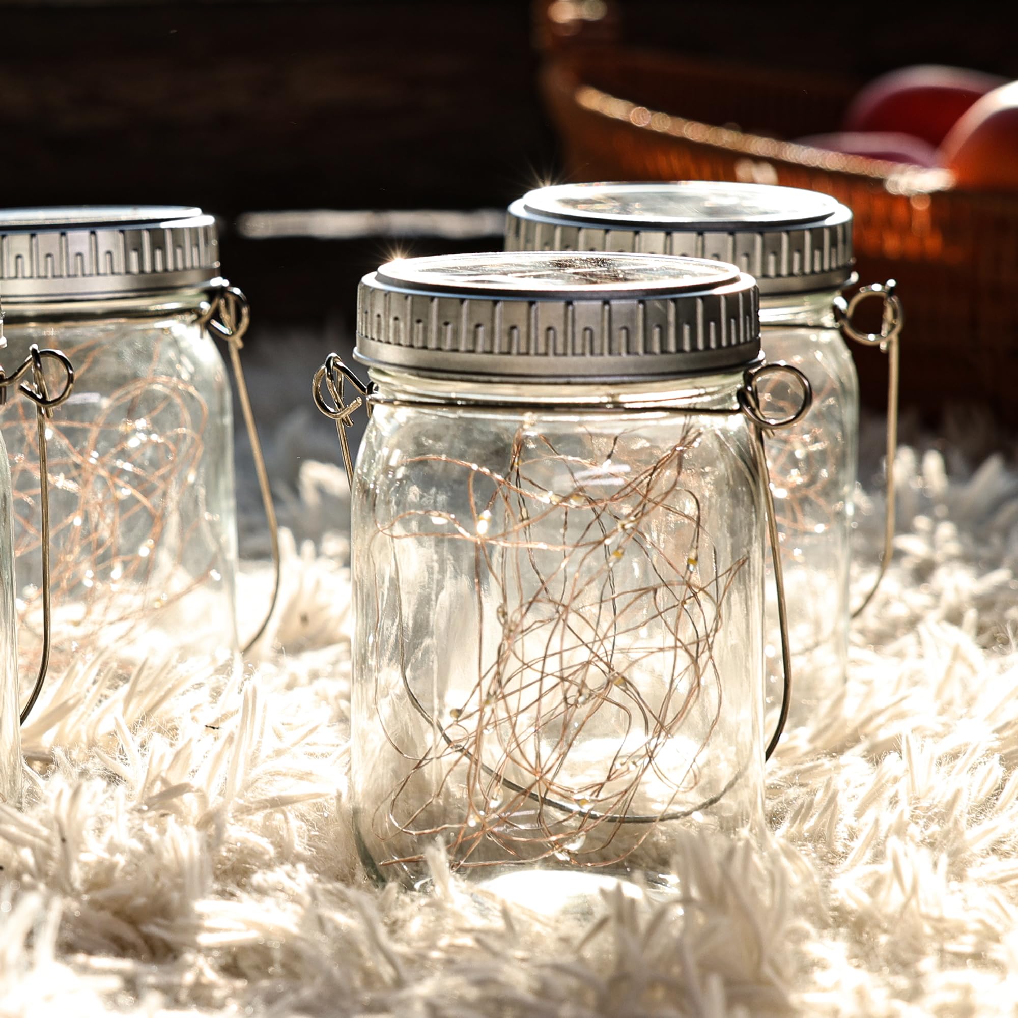 Cooo Solar Mason Jar Lid With 30 Led Firefly Light – 215% Larger Solar Panel, Waterproof Anti-Rust Cover, Fits Standard Mouth (Jar&Handle Not Included), For Patio Garden Lanterns