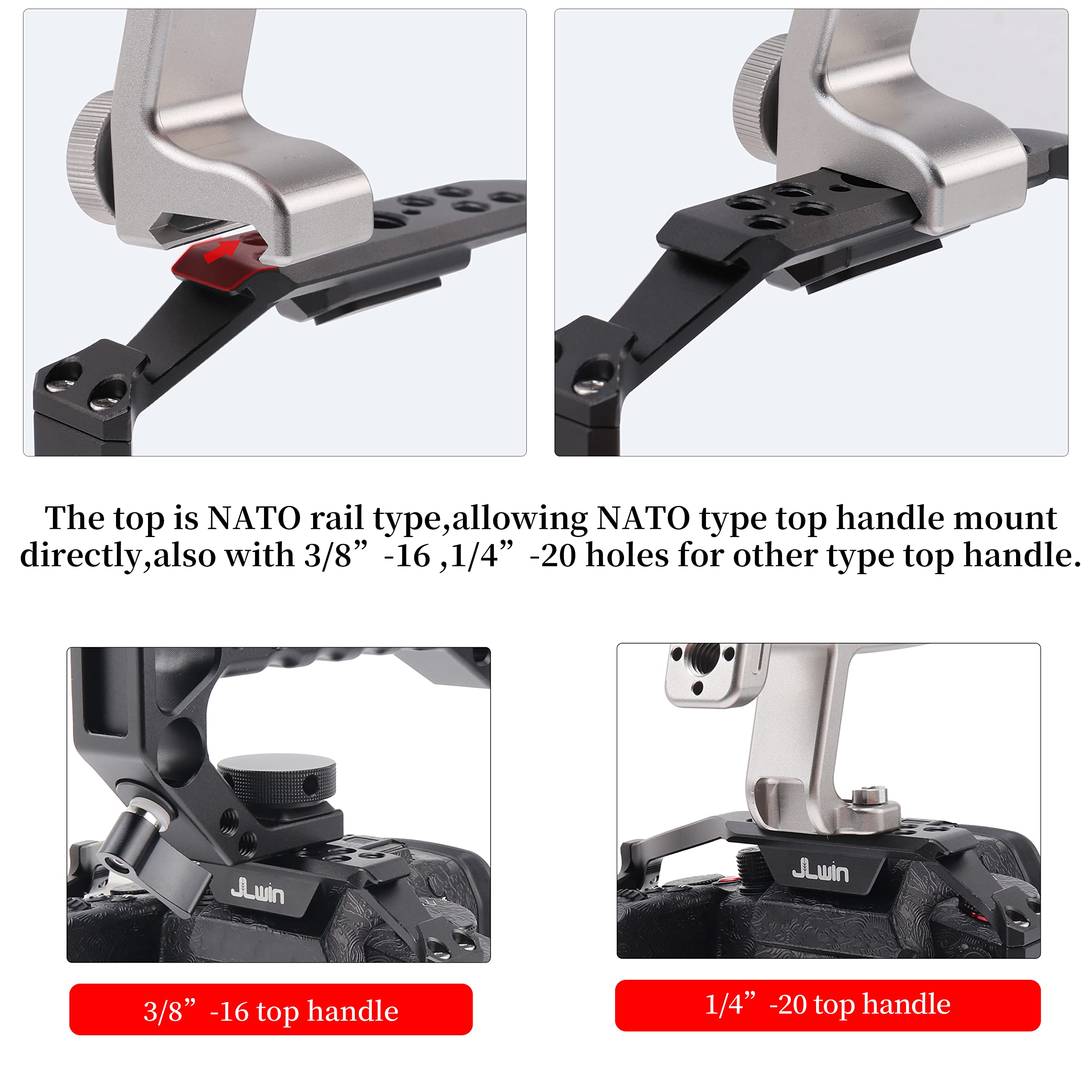 Fotga Jlwin Camera Cage Stabilizer With Nato Rail 1/4"-20 3/8"-16 Holes Cold Shoe For Panasonic Gh6 Gh7 Mirrorless Camera Video Film Making Compatible With Arca Swiss Clamp