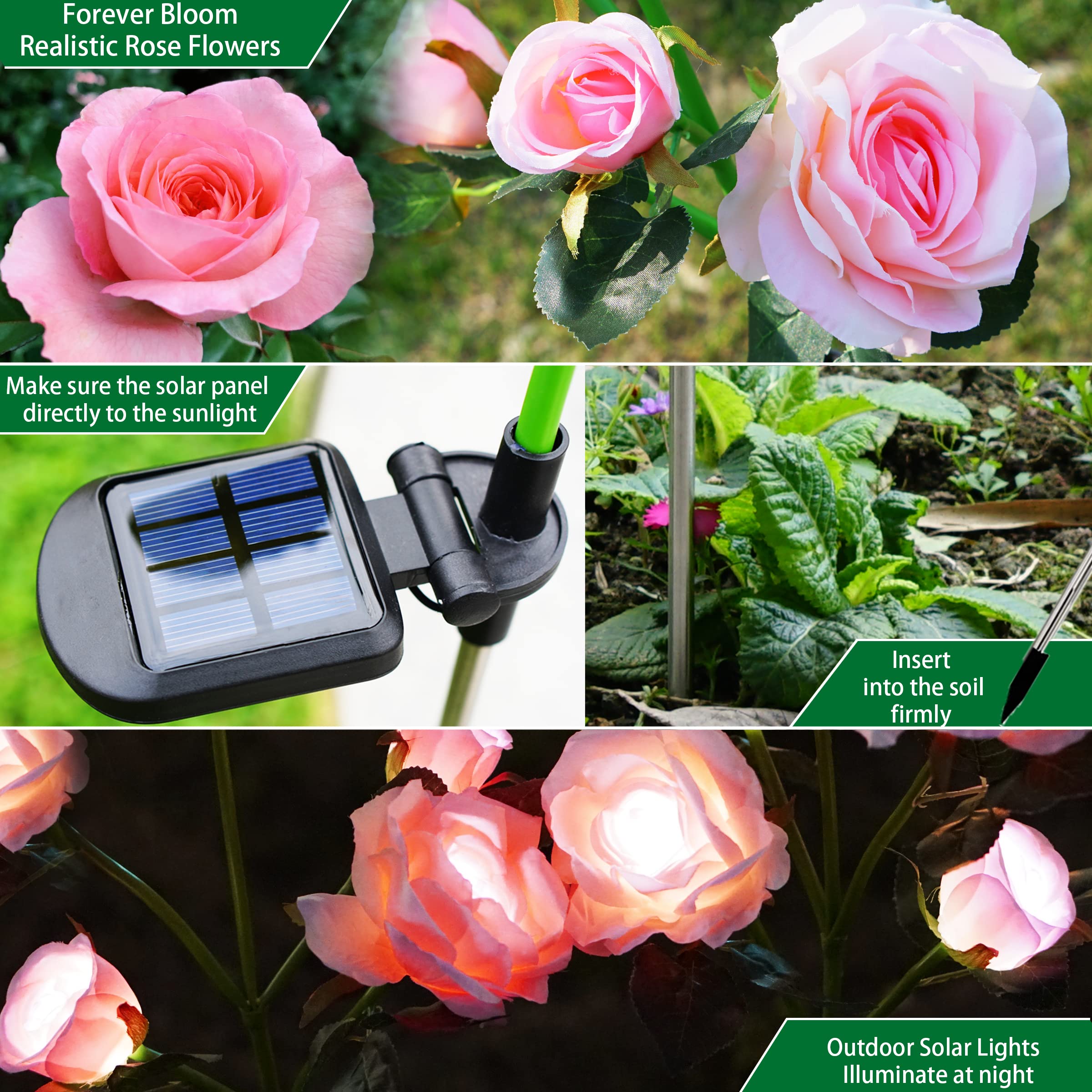 Smilingtown Solar Flower Lights Garden Decorations Outdoor Waterproof [Updated] 2 Packs 10 Pink Roses Solar Decorative Stake Lights For Patio Pathway Yard Lawn Decor