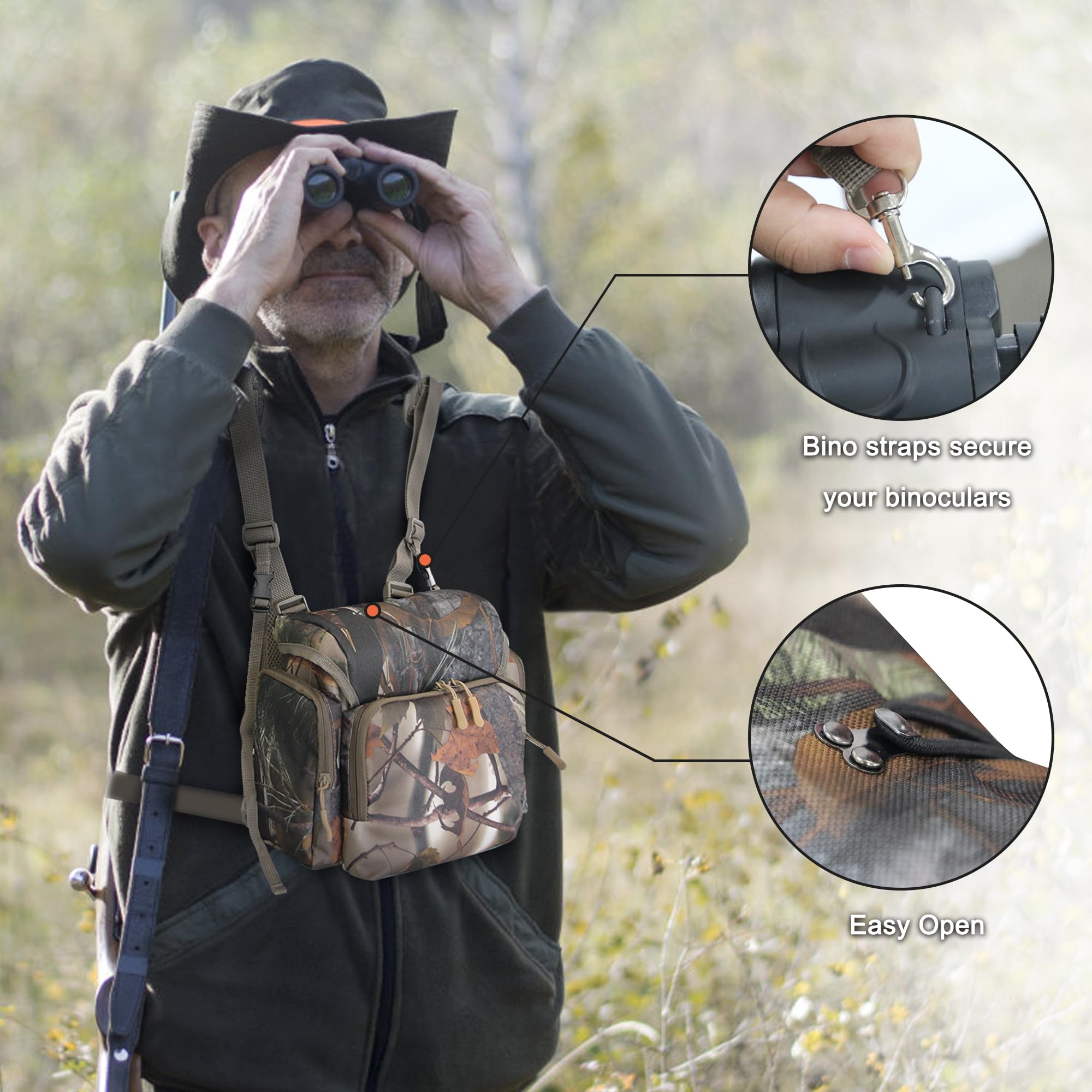 Mdstop Binocular Harness Chest Pack, Bino Case With Rangefinder Pouch, Binocular Harness For Hunting, Bird Watching, Hiking, Shooting