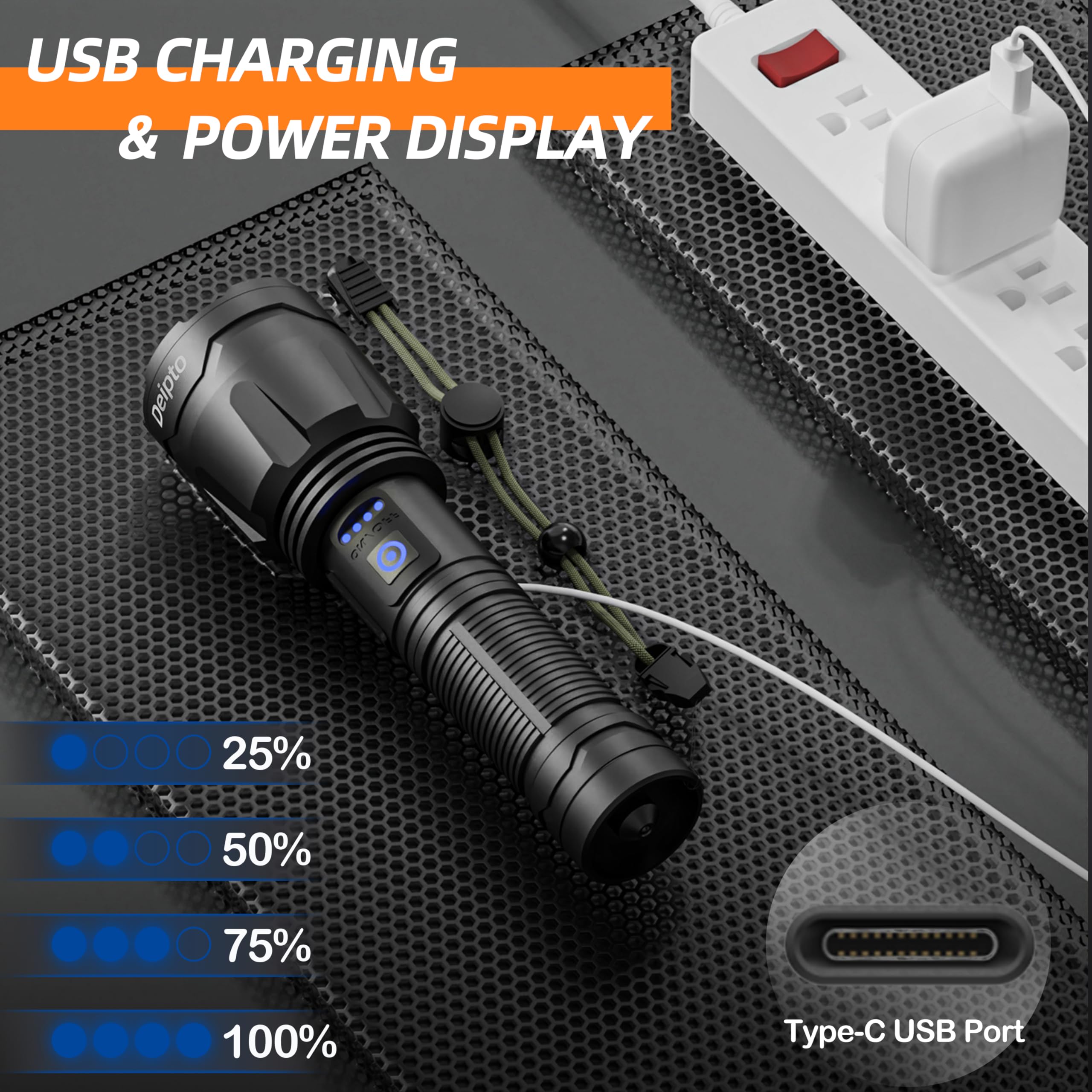 Deipto Rechargeable Flashlights High Lumens, Super Bright Flashlight 9000000 Lumens With 7 Modes, Ip54 Waterproof Tactical Flashlights For Home Camping Emergencies Running