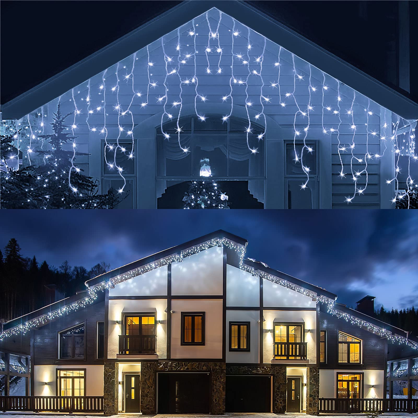 Amberfun 32.8Ft 400 Led Icicle String Lights, 8 Modes Waterproof Icicle Christmas Lights Outdoor With Memory Function, Curtain Fairy Lights Hanging Decor For Home, Party, Wedding, Christmas (Cool White)