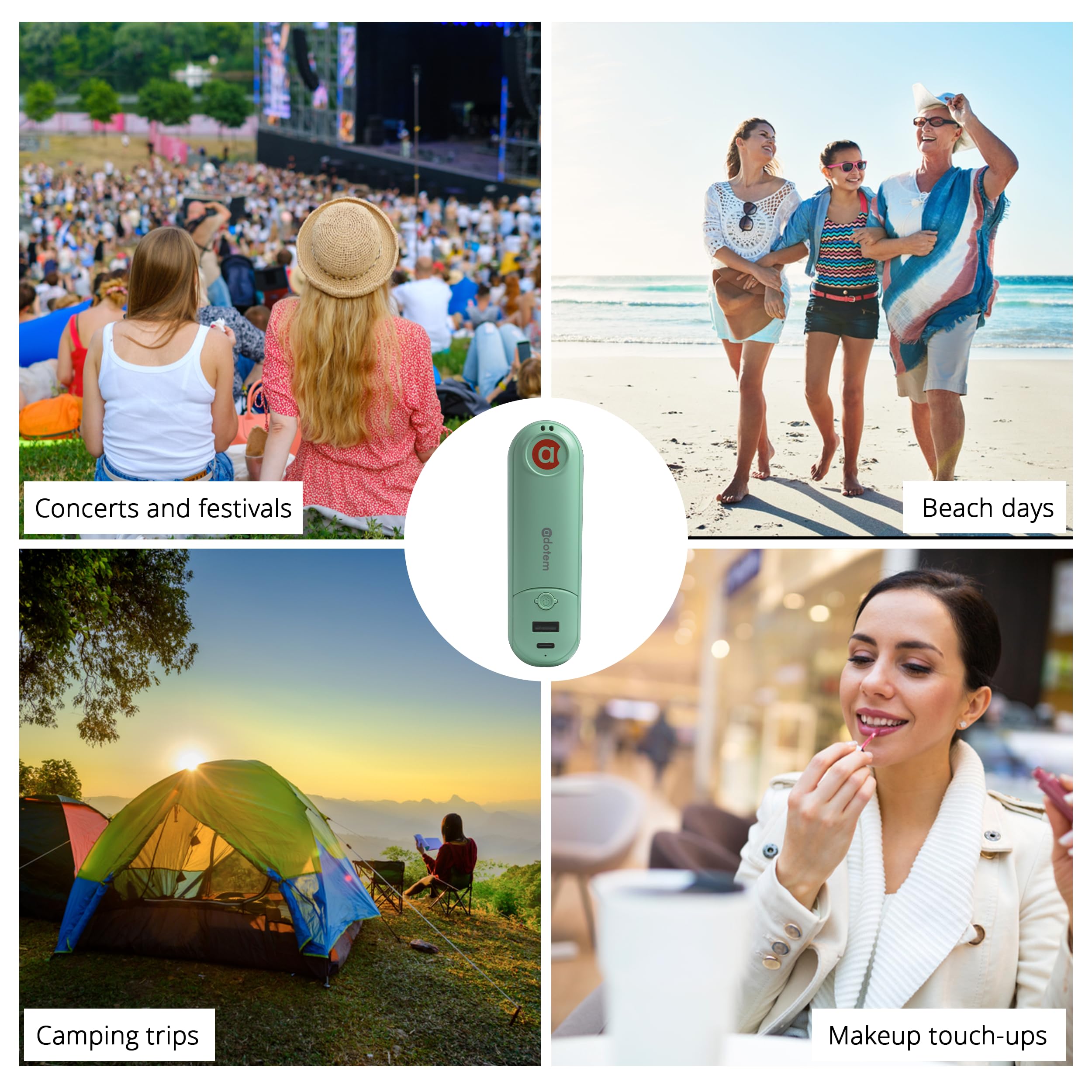 Handheld Mini Fan - 5-In-1 Portable Usb Rechargeable Fan With Power Bank, Flashlight, Mirror & Phone