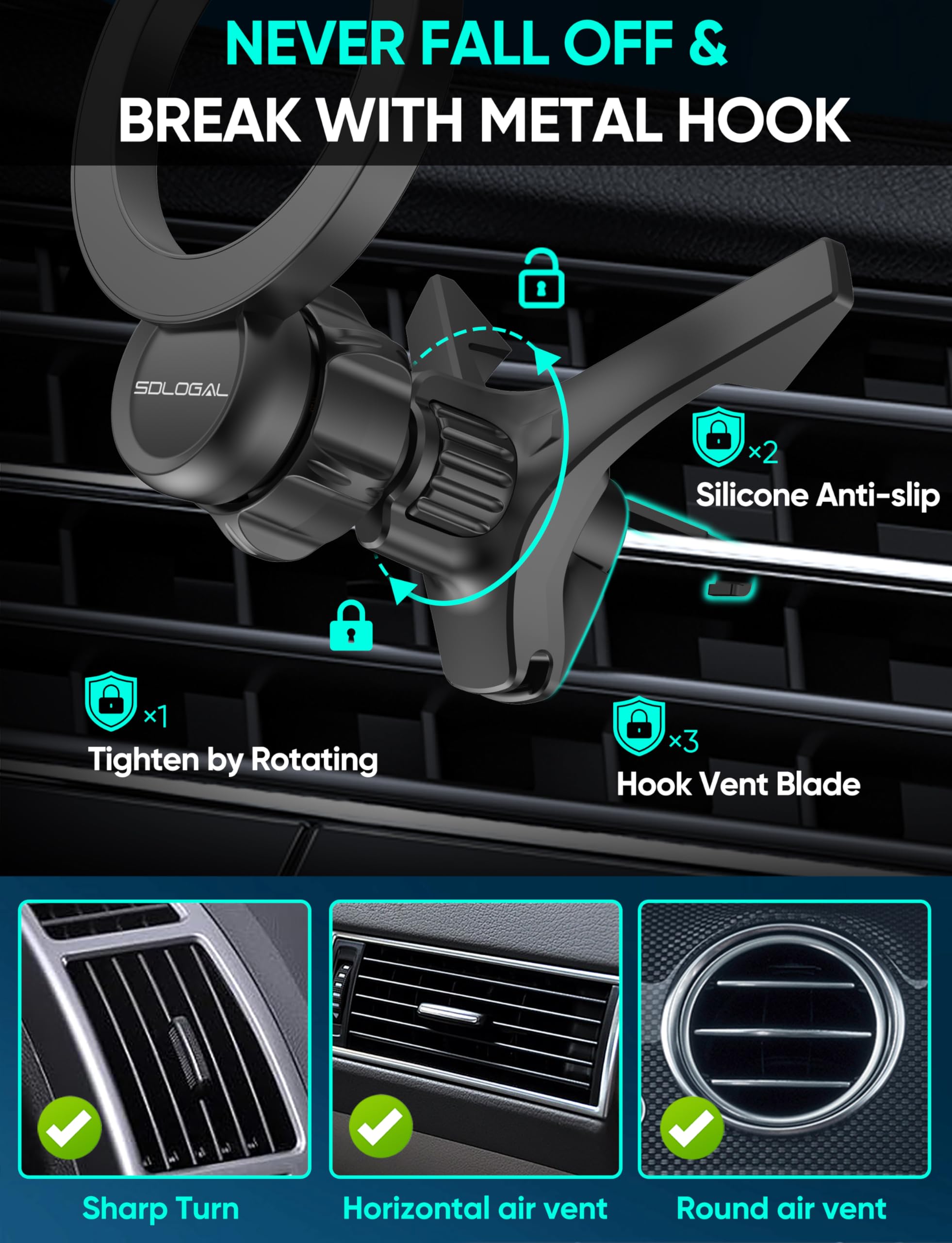 Sdlogal For Magsafe Car Mount - [Super Magnets], Air Vent Phone Holder Car, Magnetic Car Mount For Iphone 16 15 14 13 12 Pro Max Plus, Black