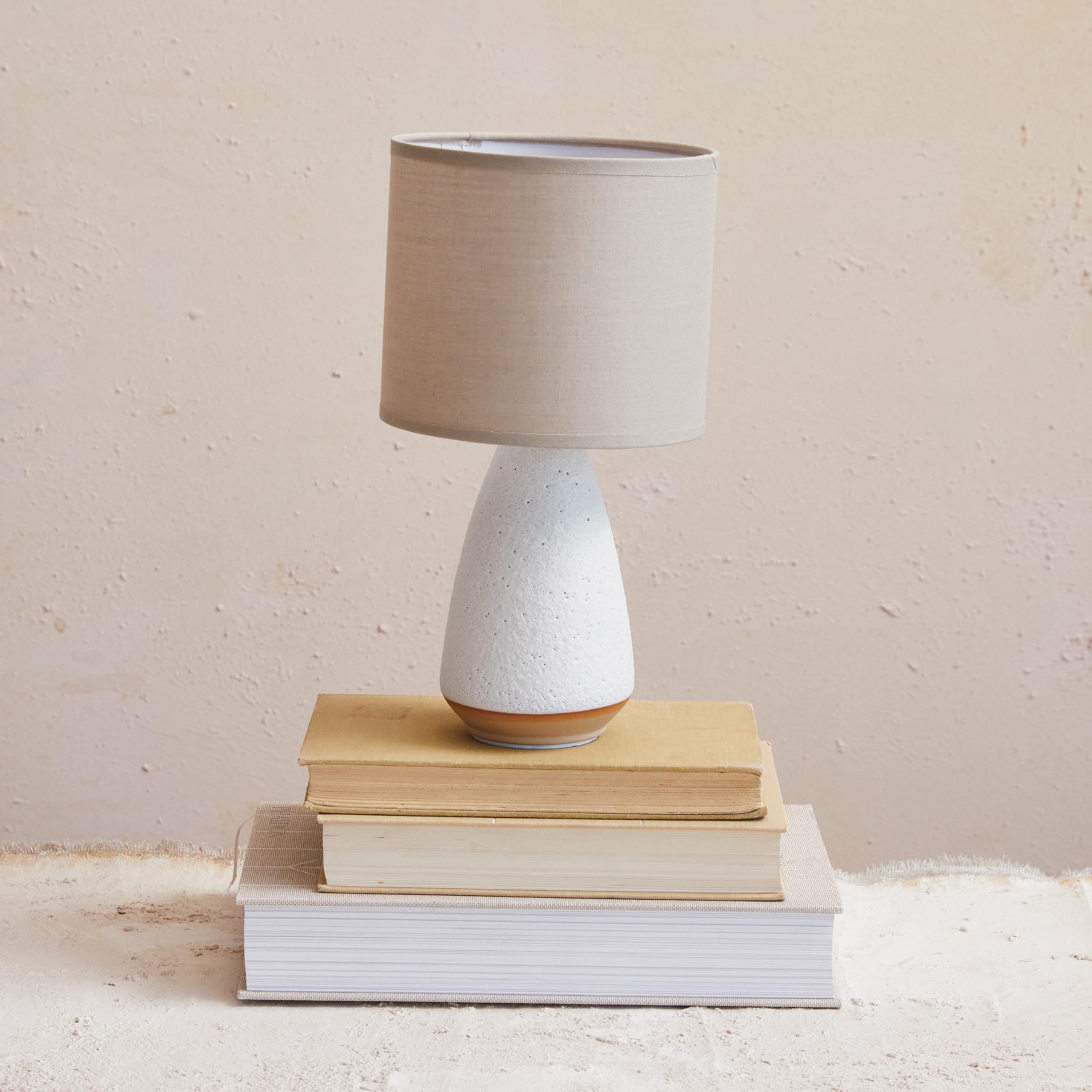 Creative Co-Op Stoare Matte Table Lamp With Linen Shade And Speckled Finish, White