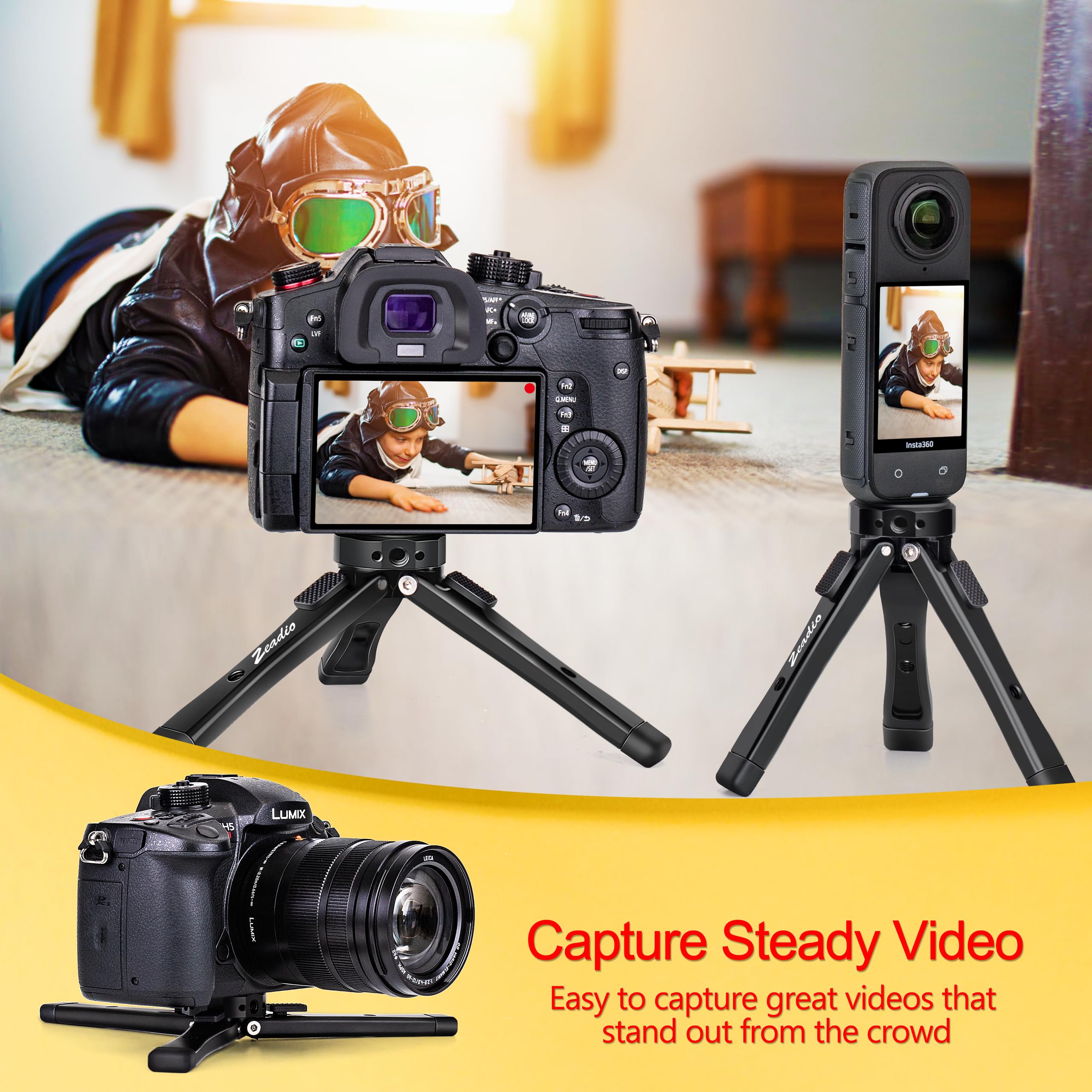 Zeadio Metal Camera Mini Tripod, Adjustable Heights Desktop Vlog Tripod Stand, Fits For Smooth 4, Osmo Mobile, Ronin-S, Vimble 2, Gimbal Handle Grip Stabilizer And All Cameras