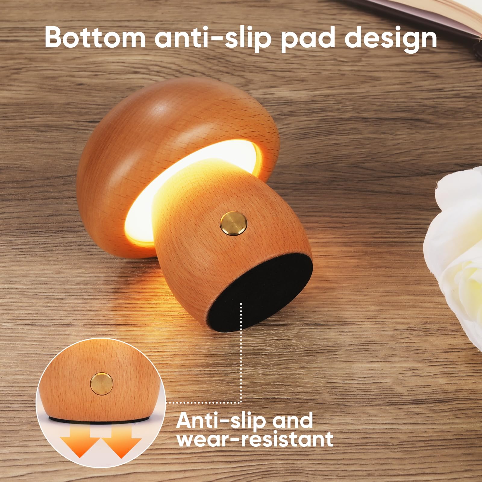 Yieonshion Led Creative Wooden Mushroom Lamp Desk Lamp, Creative Home Decoration Bedroom Bedside Night Light Dimmable, Unique And Minimalist For Girls