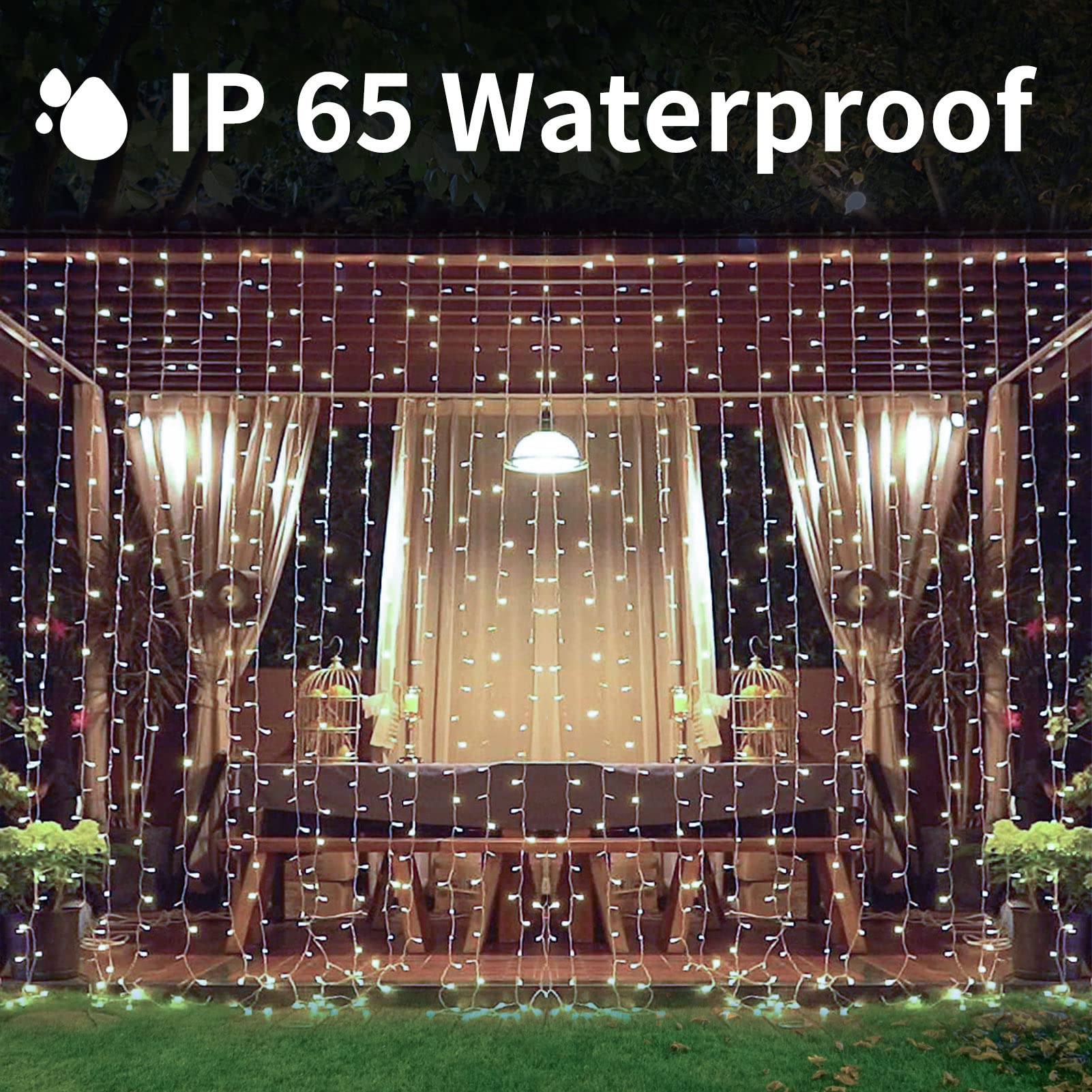 Xinxianlian 300Led Solar Curtain Lights - Outdoor/Indoor Solar String Lights With 8 Modes & Waterproof Design For Home Garden Patent Decoration (Cold White)