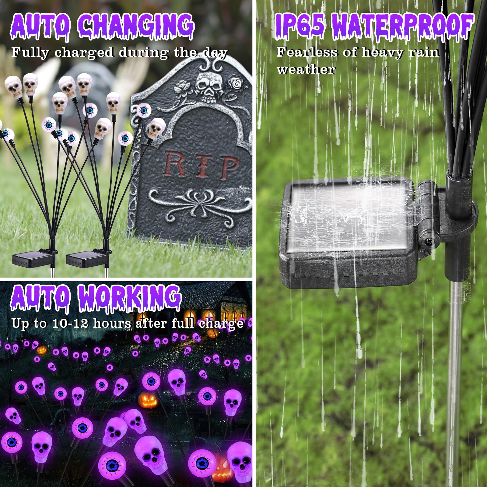 Fensan Solar Halloween Lights Outdoor, Scary Eyeball Lights, 4Pack 32Led, Ip65 Waterproof, Decor For Garden/Yard/Patio/Lawn/Pathway (Purple)