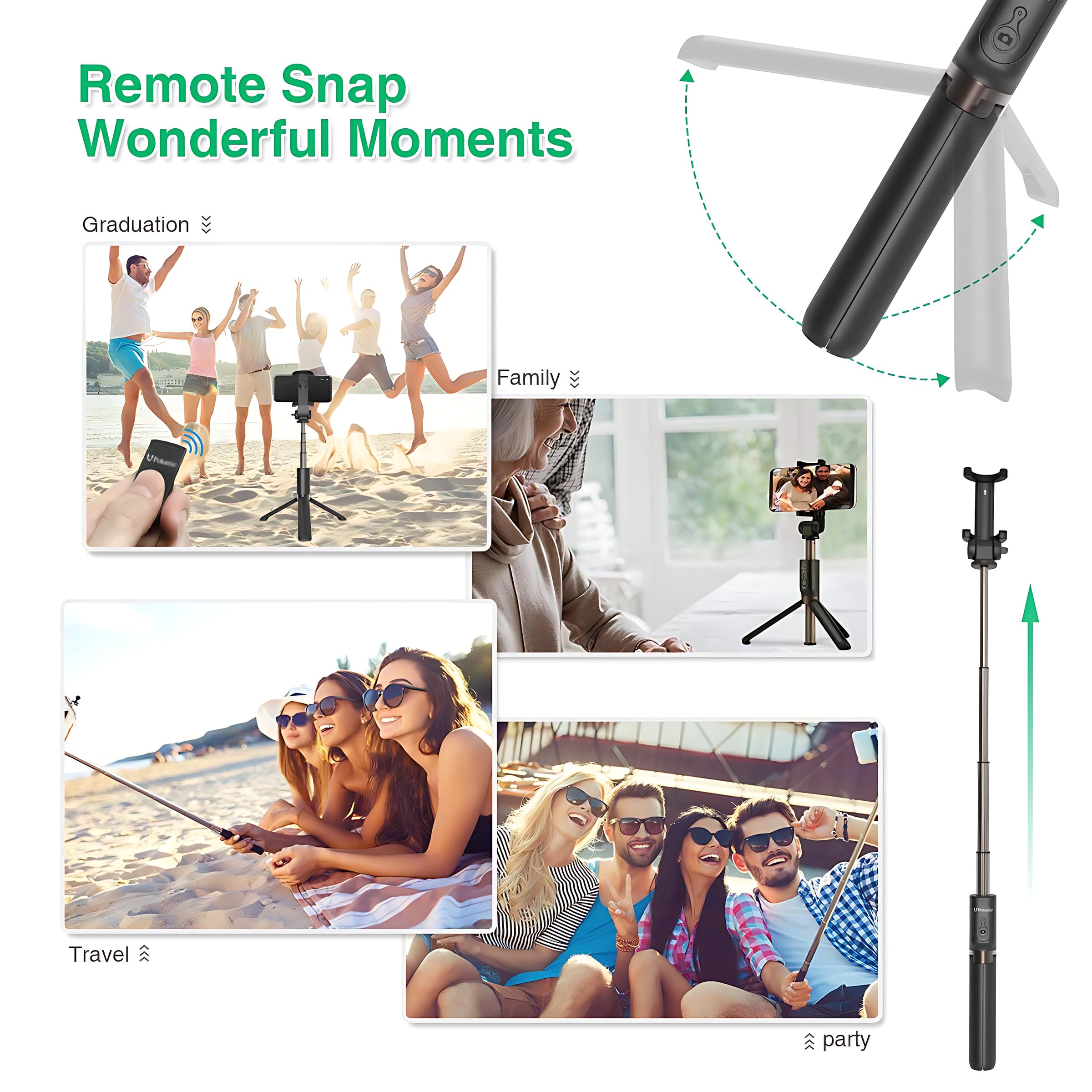 Pokanic Selfie Stick Tripod With Wireless Remote Controller Pouch Extendable Adjustable Stand Mount Light-Weight V-Log Compatible With All Apple Iphone, Samsung Galaxy (Black)