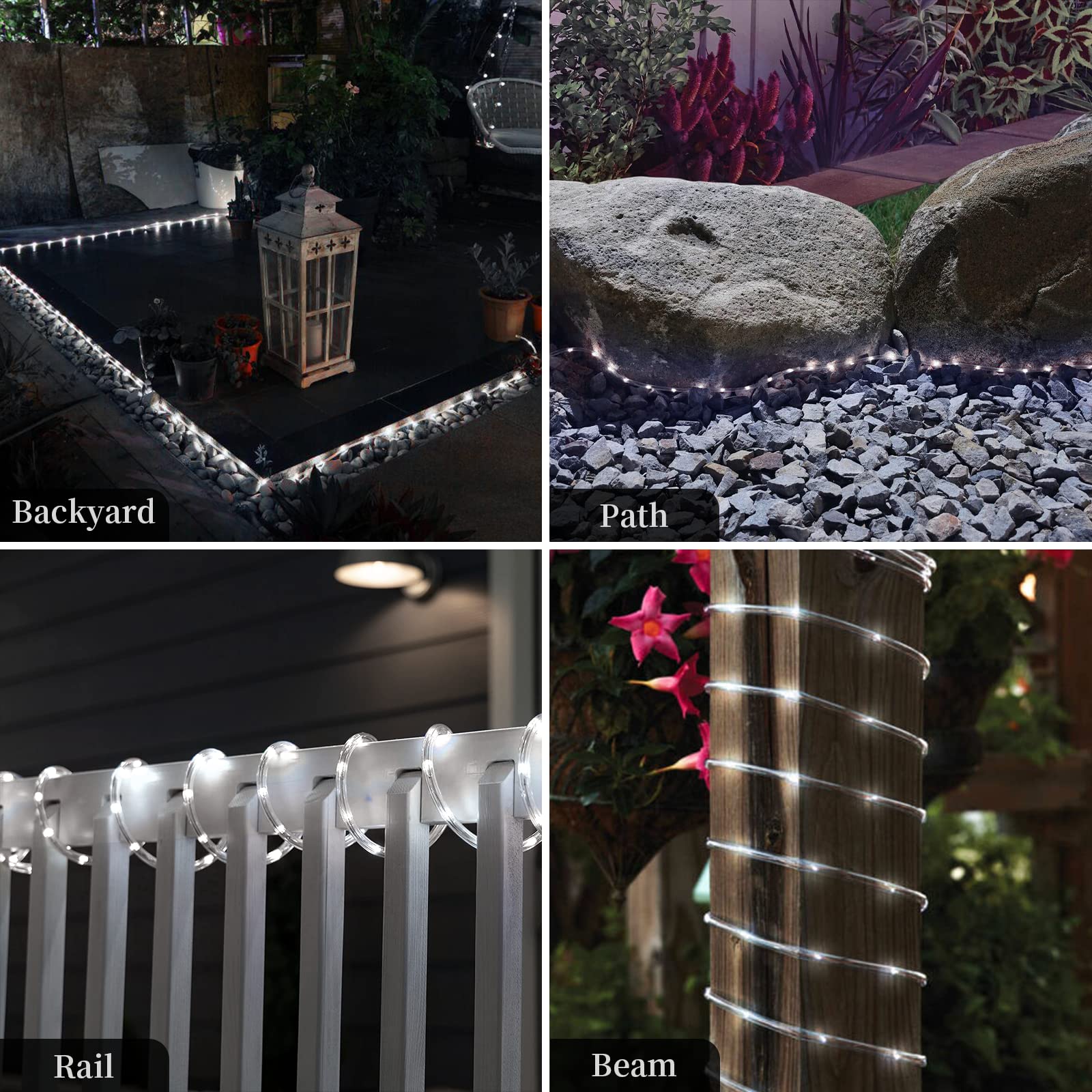 Anjaylia Solar Outdoor Rope Lights, 66Ft 200Leds Solar Powered Rope Lights Outdoor, 8 Modes Dimmable/Timer Remote String Light 3.7V/1200Mah Rope Solar Lights Outdoor Waterproof For Garden Decor, White