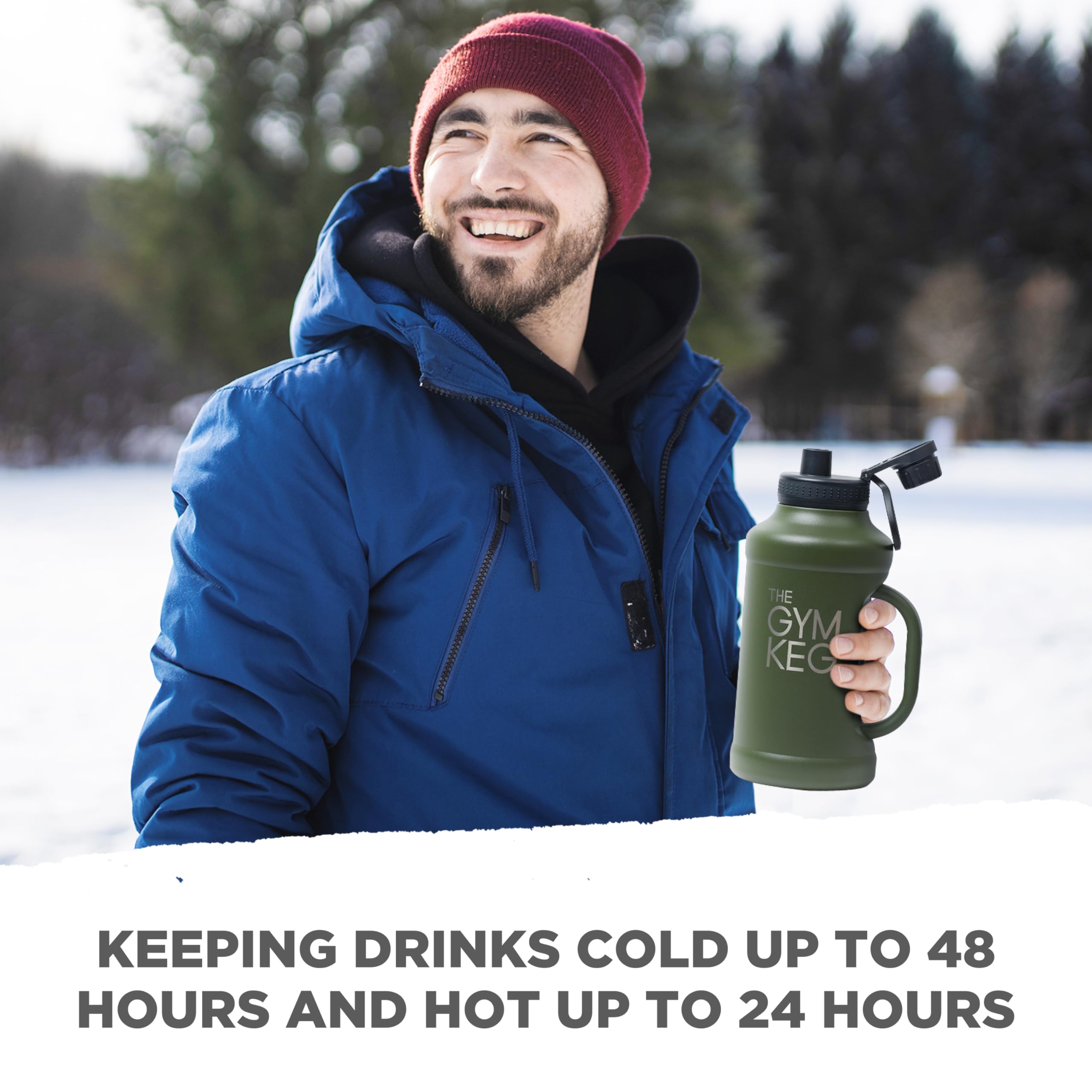 Gym Keg Insulated Water Bottle - 40Oz With Handle And Lid- Big Metal Water Bottle - Easy To Clean