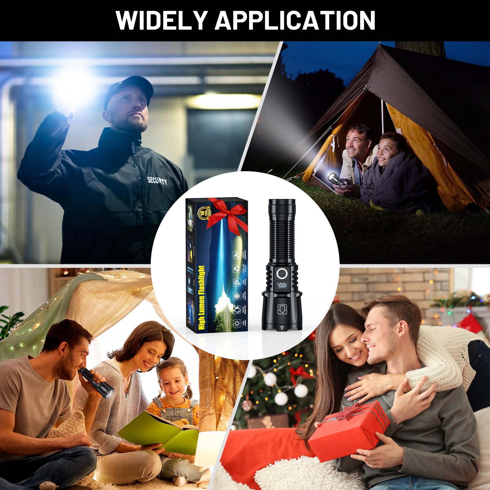 Baibian Rechargeable Flashlights 1200000 High Lumens, Super Bright Flashlight High Powered Utility Flashlight, 5 Modes With Lcd Power Display, Zoomable, Waterproof Handheld Flash Light For Emergency Home