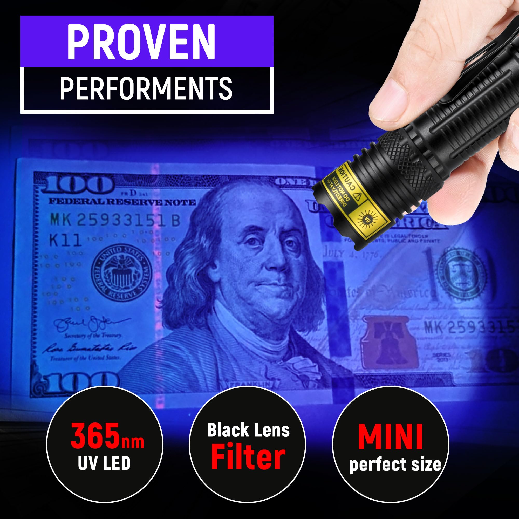 Vmtenmv Uv Flashlight Black Light 365Nm Usb Rechargeable Blacklight Mini, Wood'S Lamp Portable Handheld Powerful Led Ultraviolet Lights Flashlights, For Resin Curing, Rocks, Pet Urine Detection