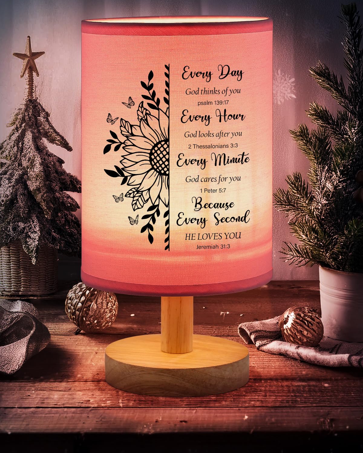 Calibron Christian For Women Table Lamp, Religious For Women With Bible Verse Prayer Inspirational Fabric Lamp Spiritual For Friend (Pink)