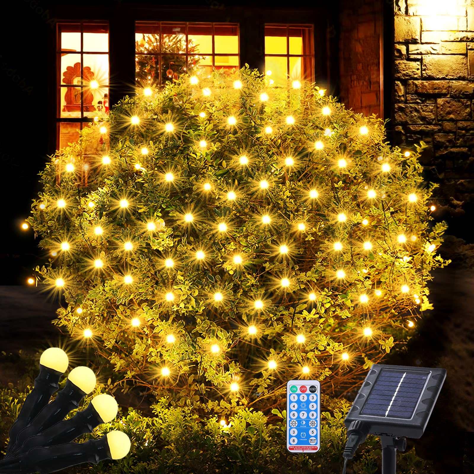 Aolupal Solar Net Christmas Lights Outdoor,8 Modes 100Led Bush Net Light For Shrubs,5Ftx5Ft Connectable Mesh Tree For Garden Home Party Christmas Decor