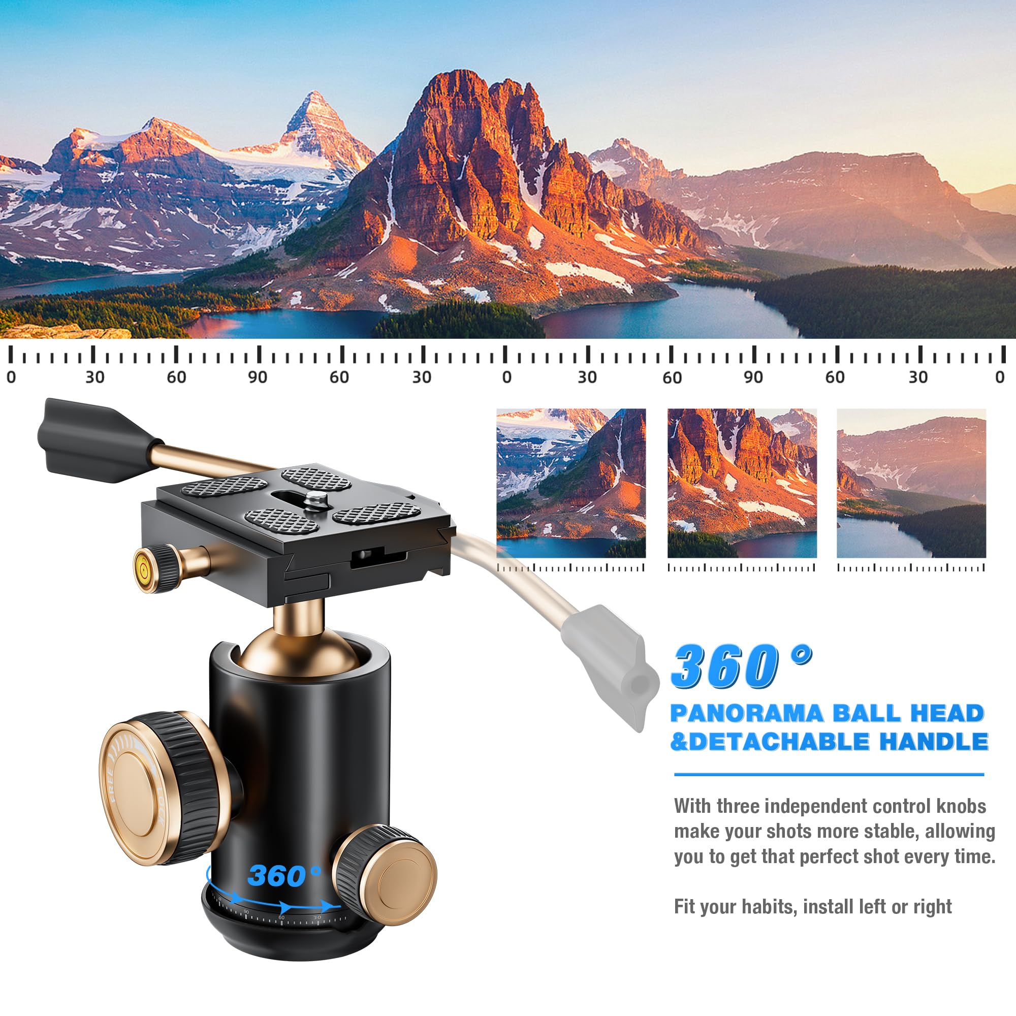 Yotilon Tripod For Camera 77.2'', Aluminum Camera Tripod & Monopod With Removable Handle And 360°Ball Head Payload 17.6Lb, Lightweight Travel Tripod For Dslr With Carry Bag For Travel And Work