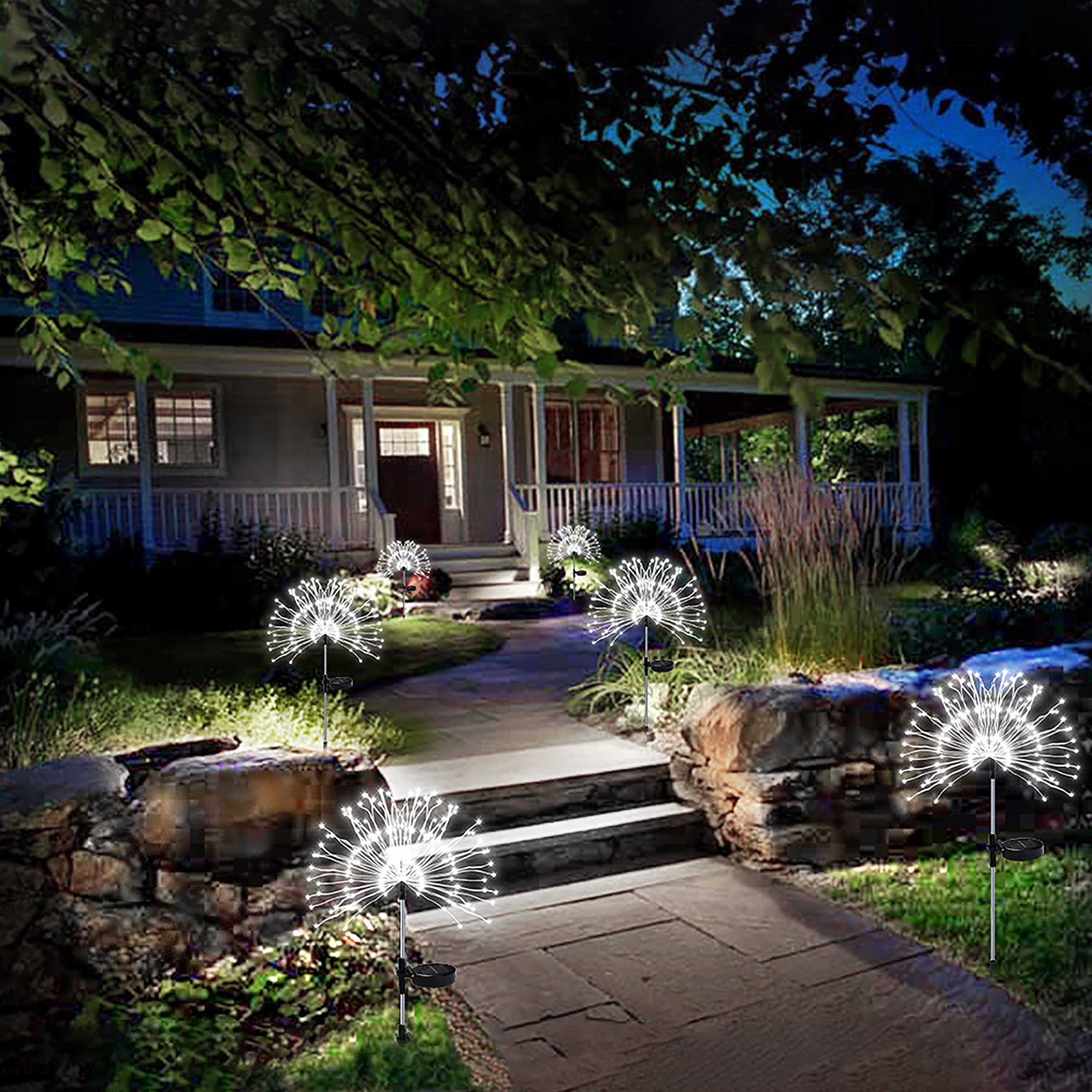 Qhqsqc Solar Fireworks Lights Tree, 2 Pack  8 Flash Modes 120 Led- Powered 40 Copper Wires String Landscape Light, Diy Lights For Aisle Backyard Parterre Fence And Christmas Decoration (Cold White)