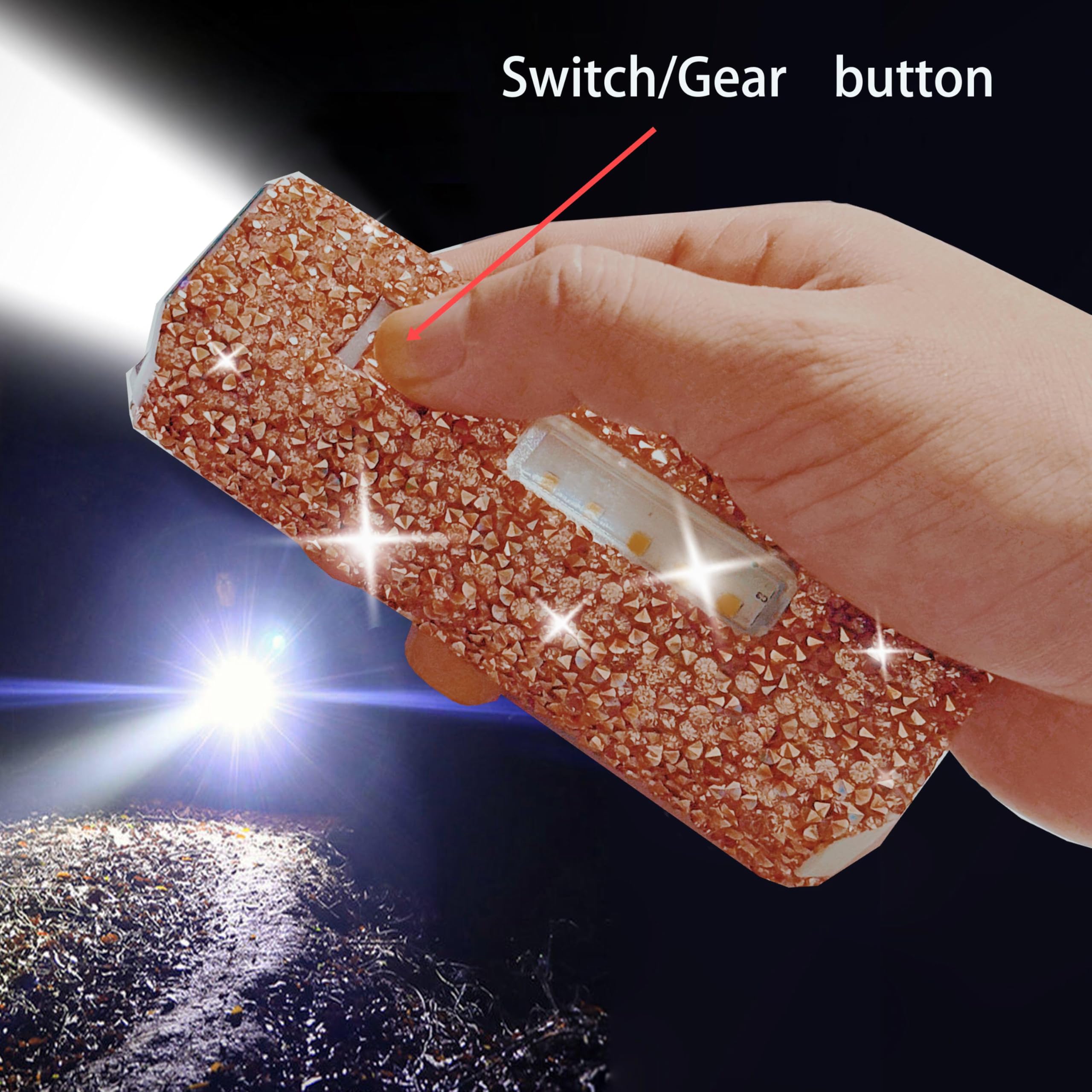 Caizishen Pink Flashlight For Girls Rechargeable Flashlights Bling Diamond Rhinestone Camping Small Flashlight Camping Essentials For Woman
