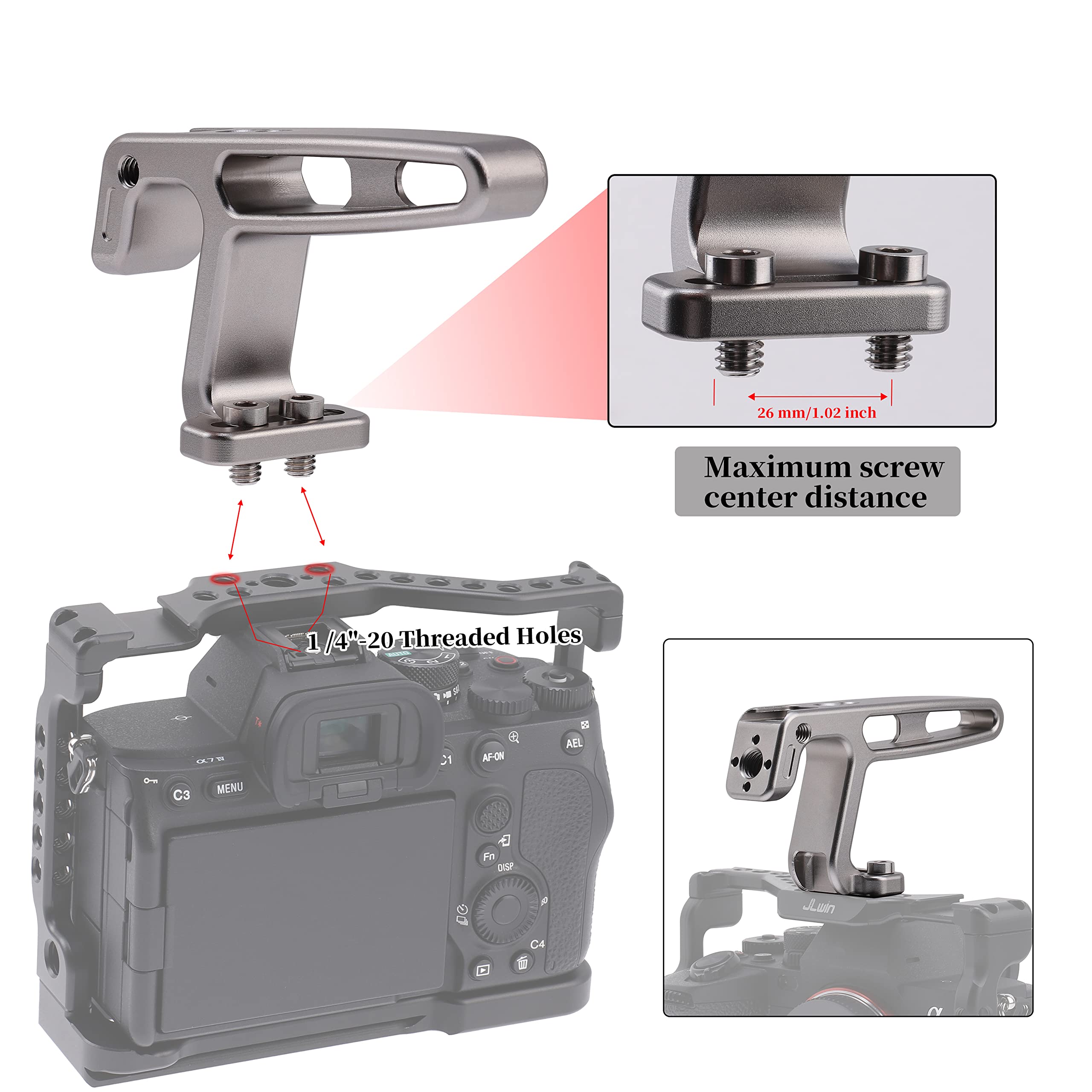 Fotga 4.2Inch Top Handle Stabilizer With Dual 1/4"-20 Screw Mount For Canon Nikon Sony Dslr Mirrorless Camera Cage Vlogging Shooting